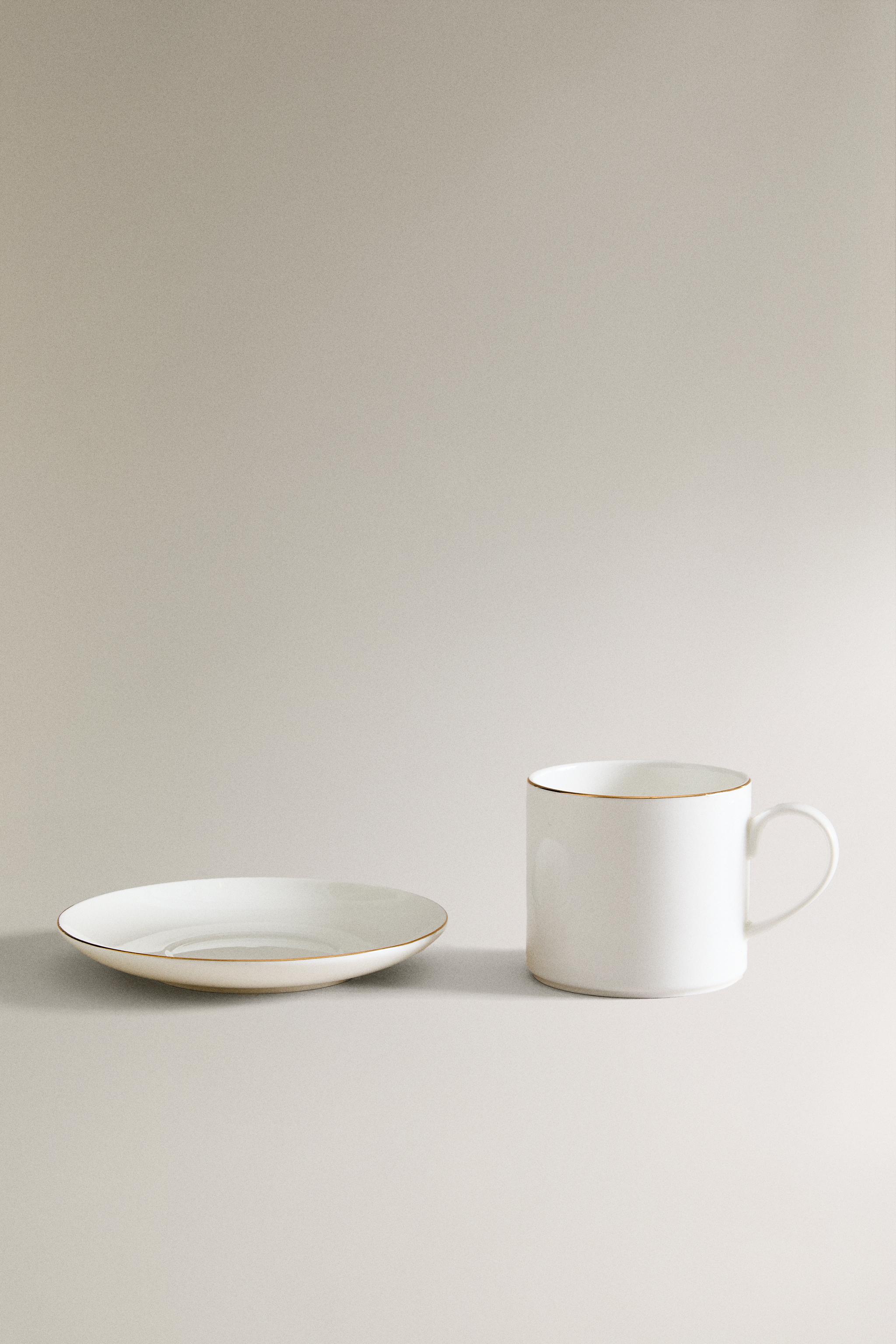 RIMMED BONE CHINA COFFEE CUP AND SAUCER