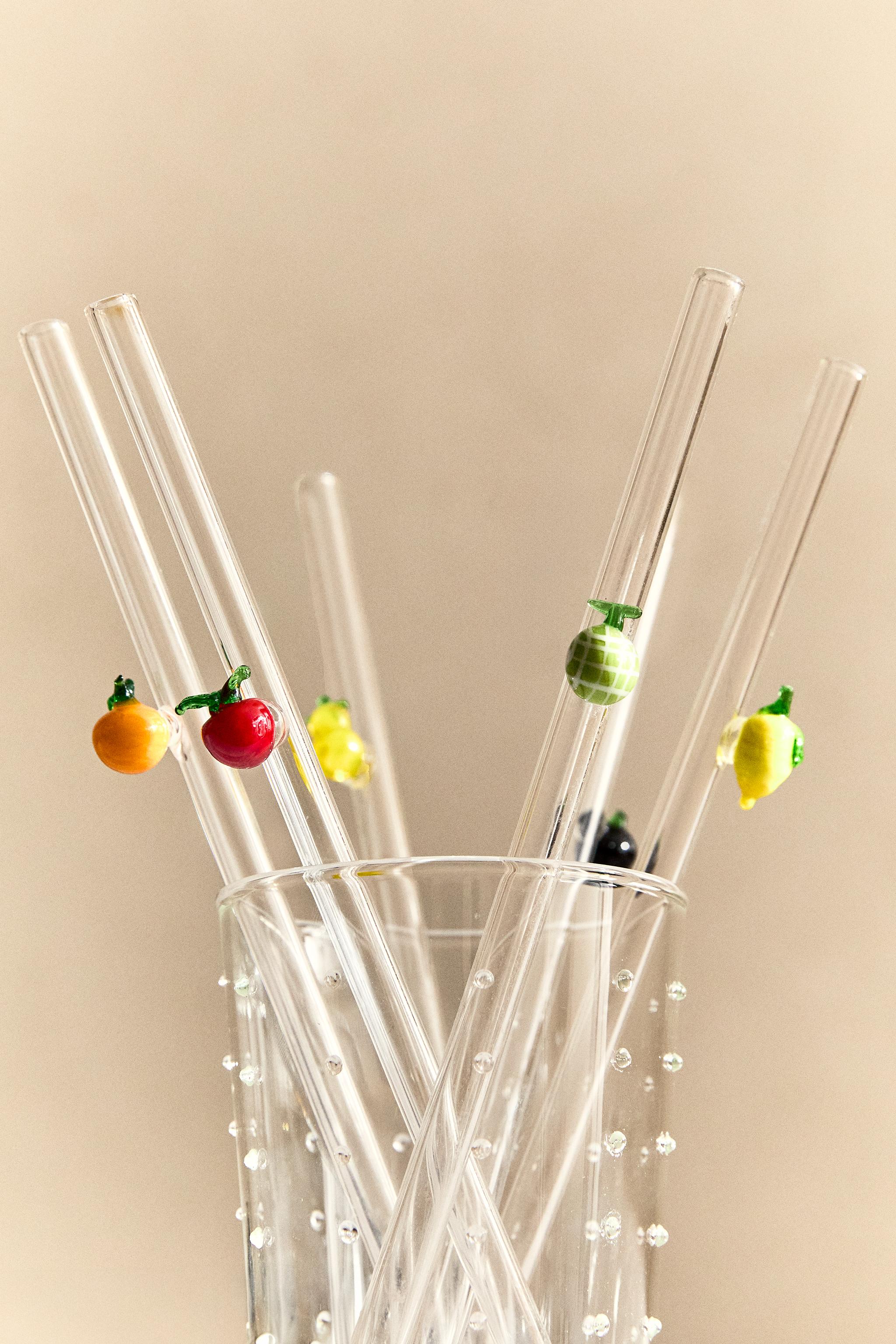 SET OF GLASS STRAWS WITH FRUIT FIGURES (SET OF 6)