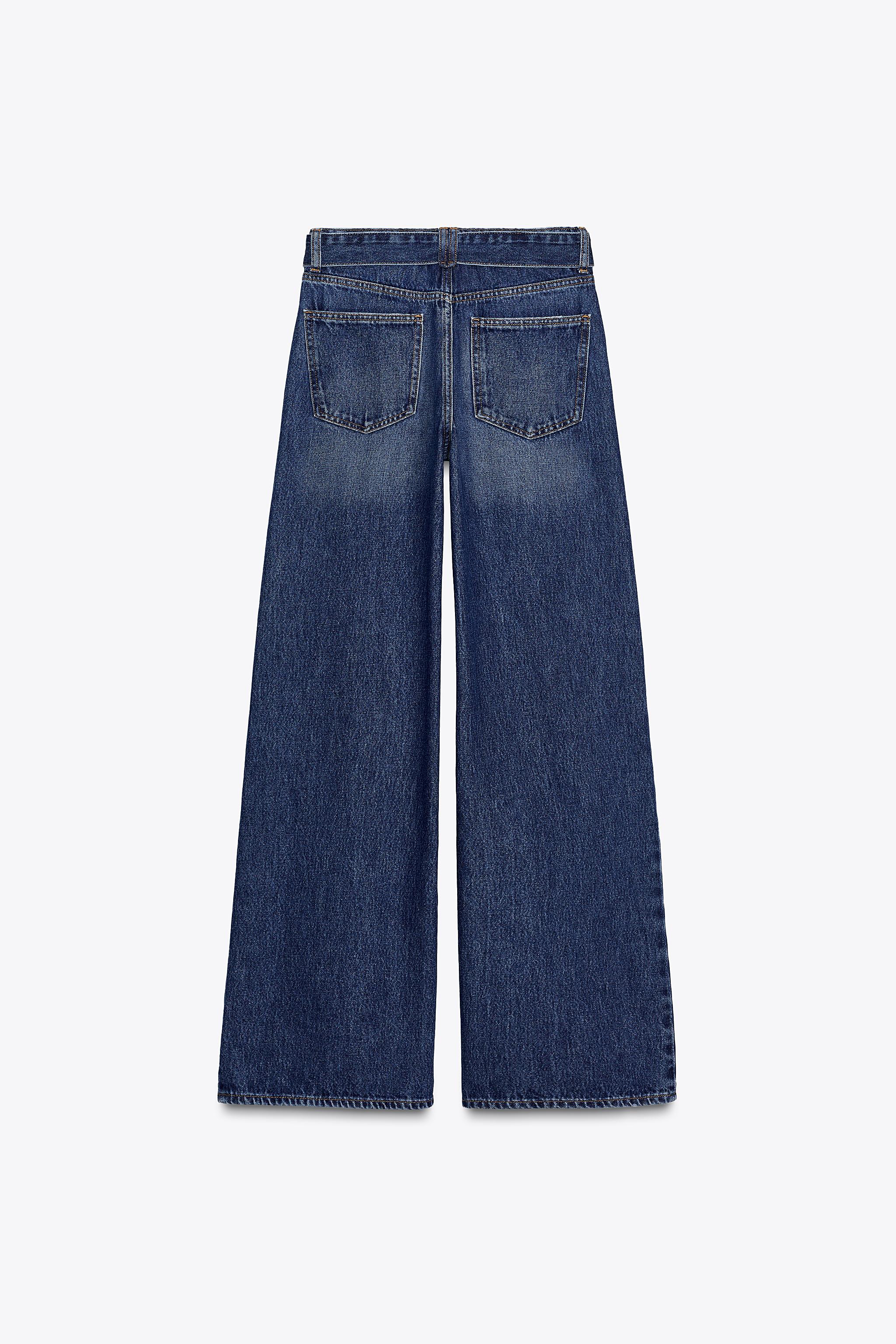 MID-RISE BELTED WIDE LEG JEANS