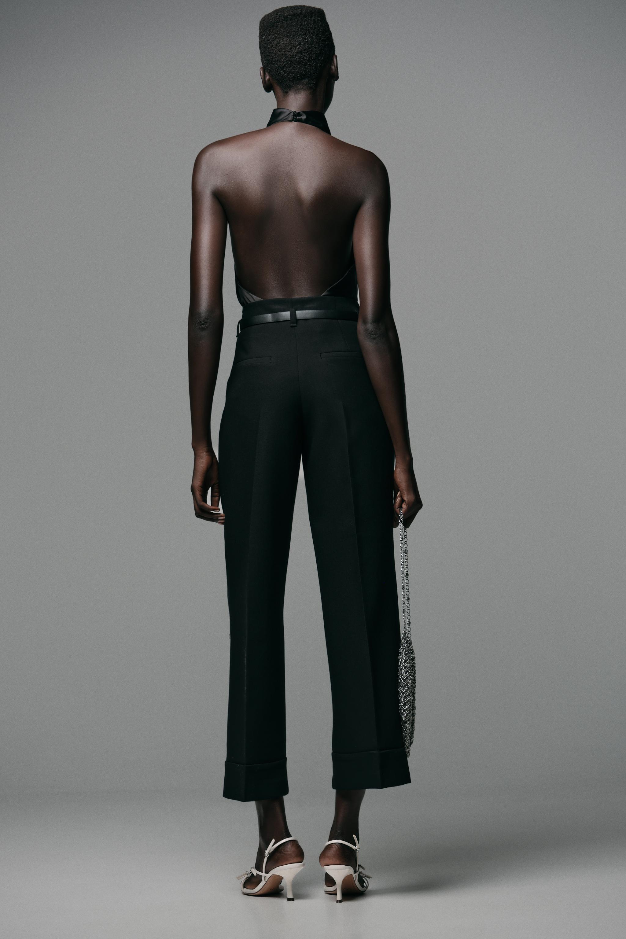 BELTED CUFFED HEM PANTS