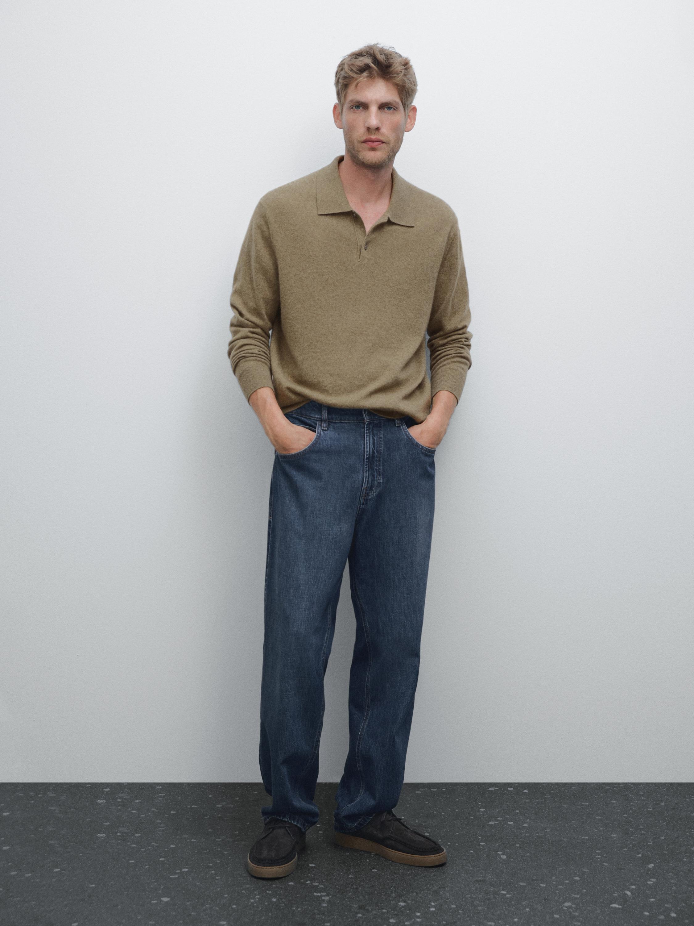 100% cashmere ribbed knit polo shirt