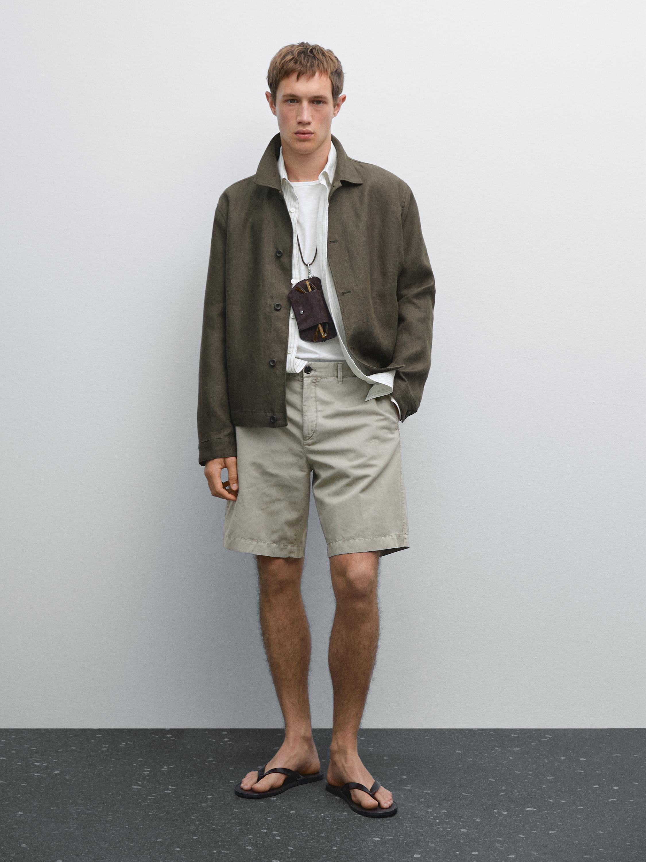 Lightweight linen blend Bermuda shorts