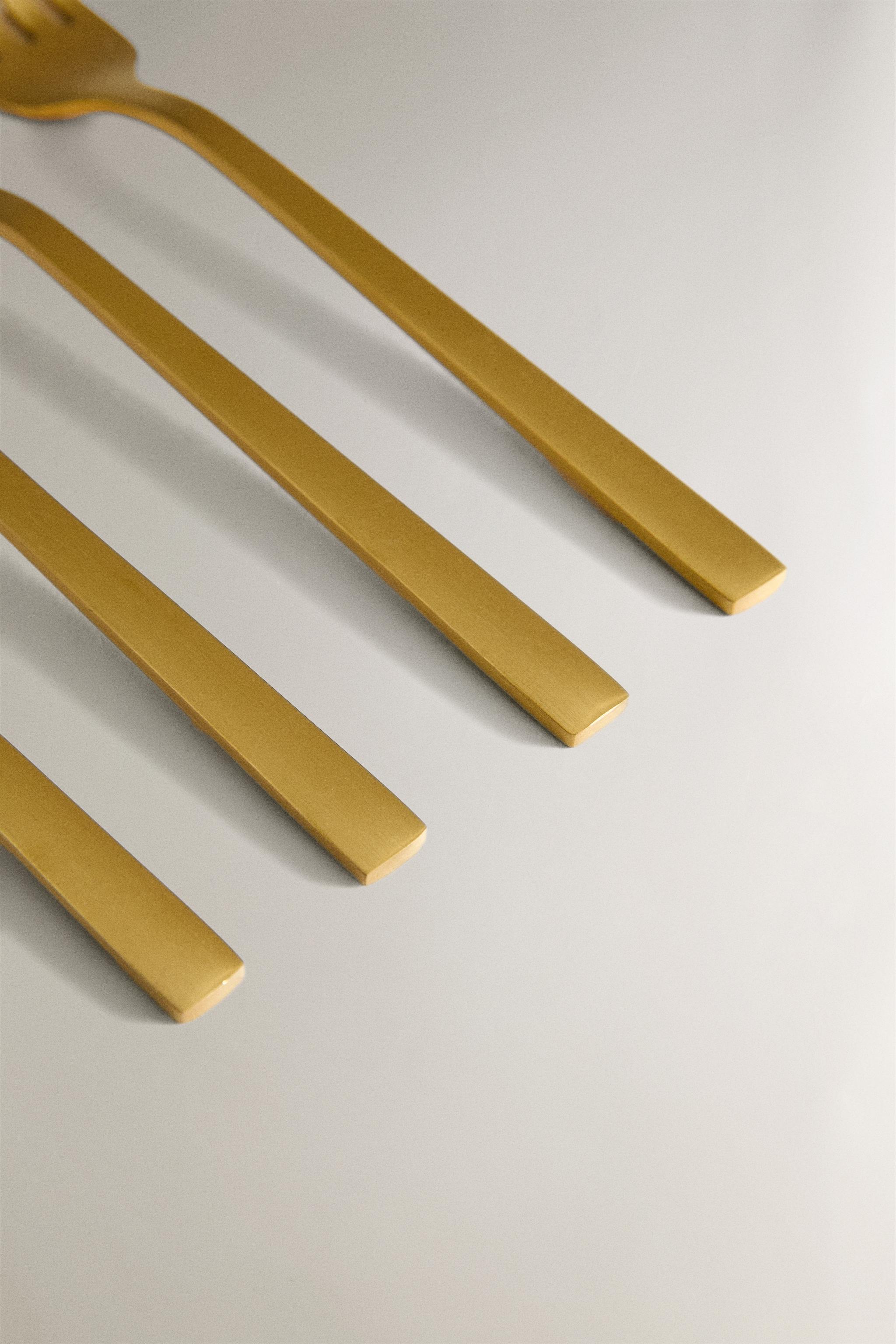 SET OF GOLD STEEL BRUNCH DESSERT FORKS (SET OF 4)