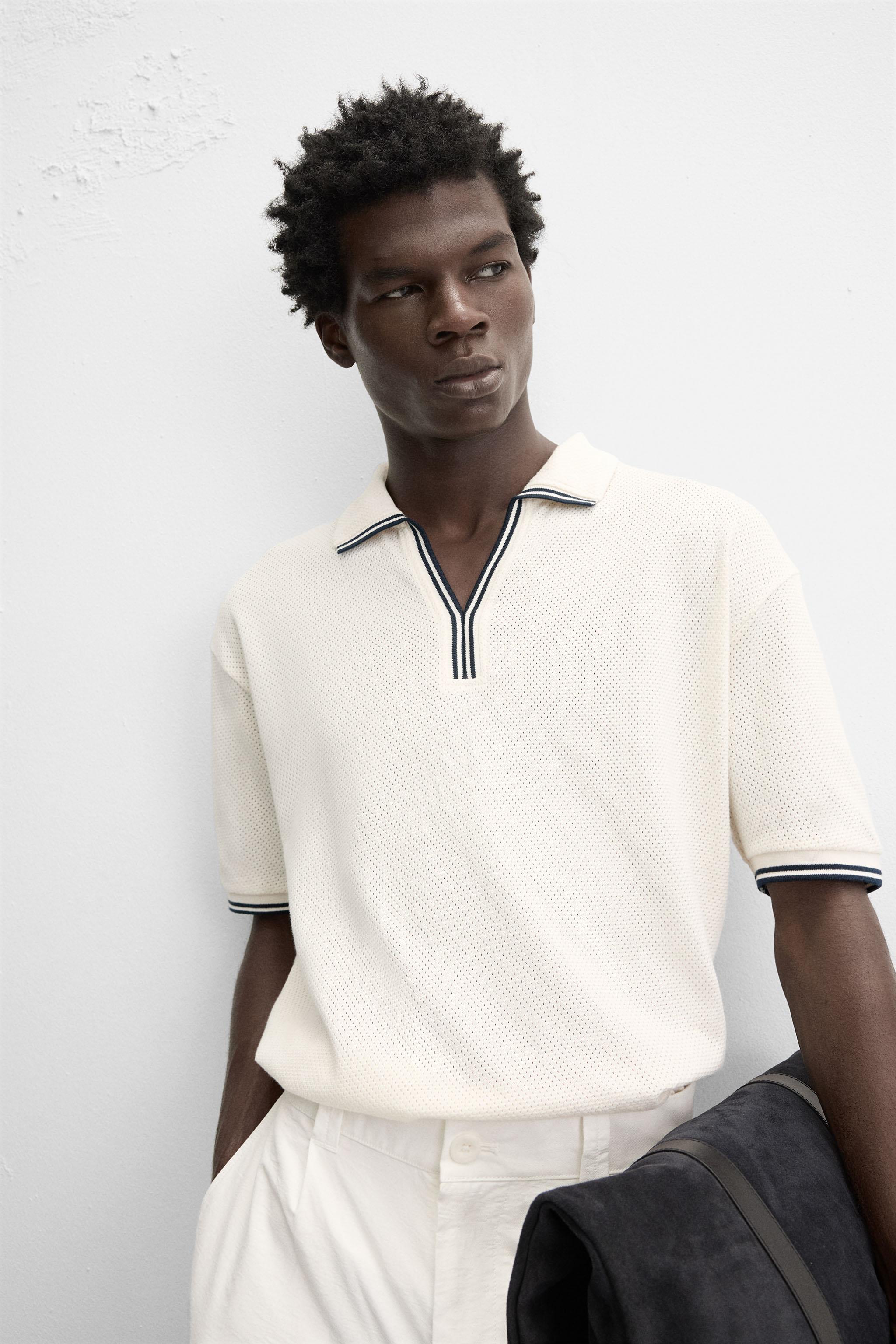 CONTRAST OPEN WEAVE POLO SHIRT