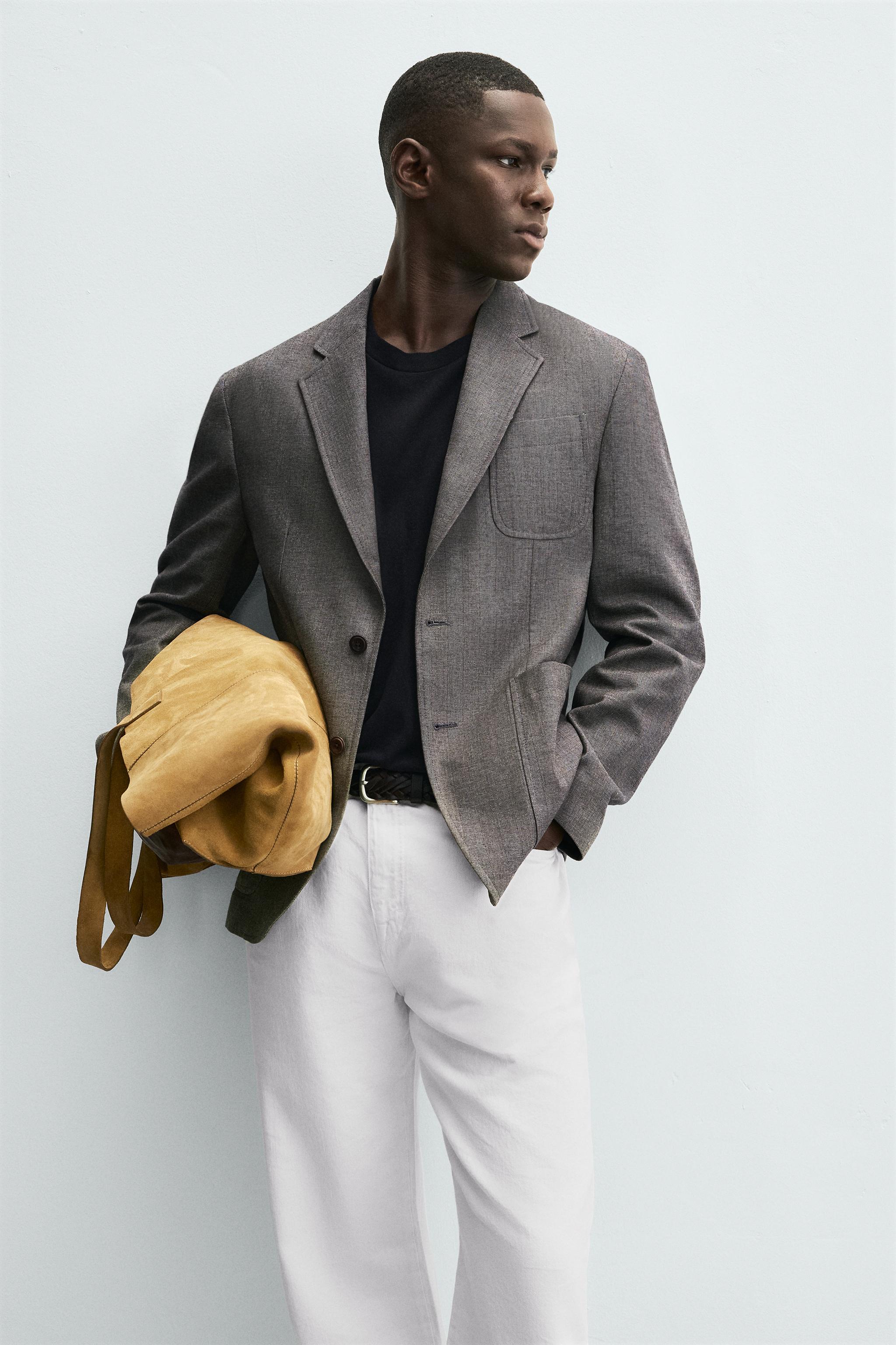 HERRINGBONE TEXTURED BLAZER