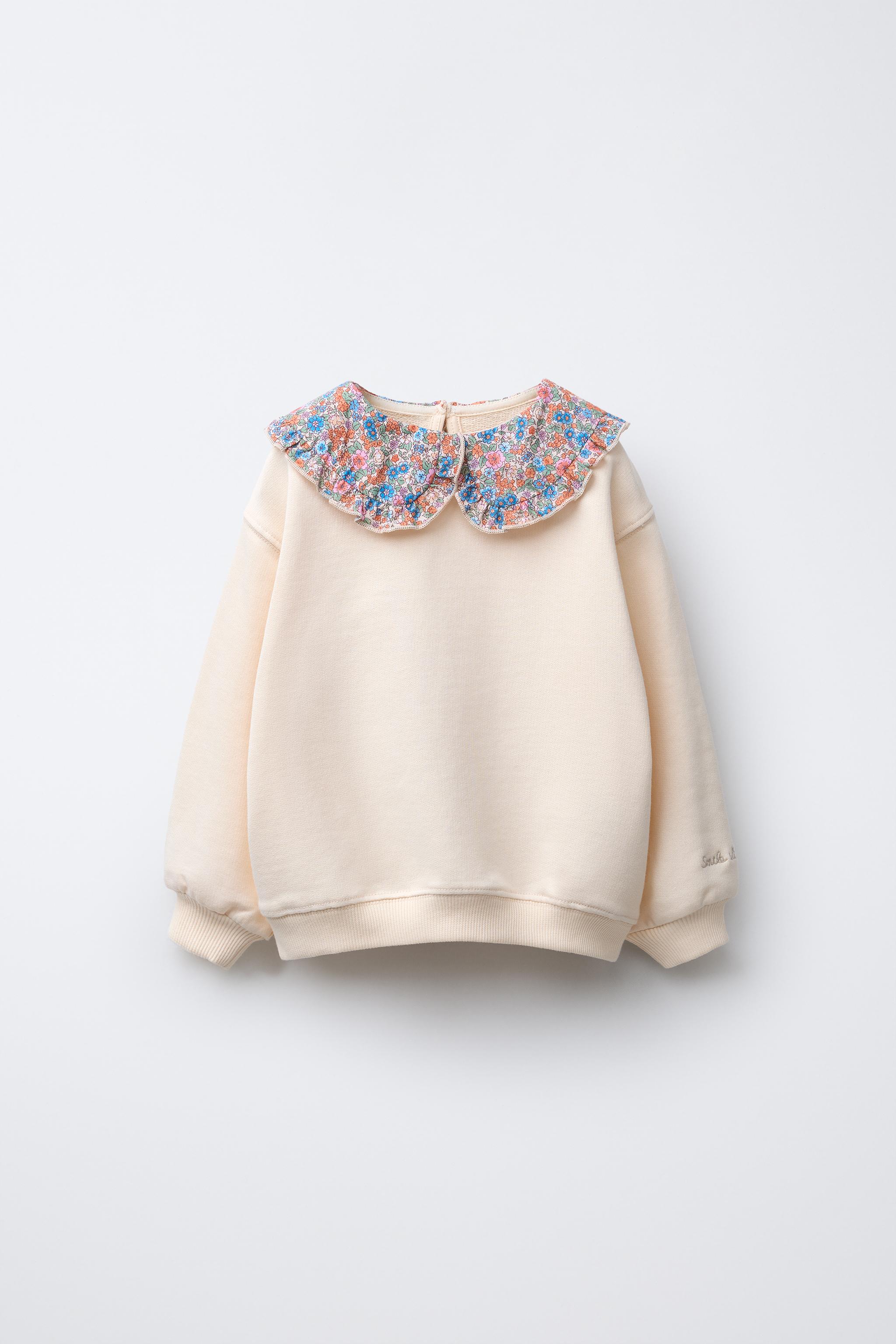 CONTRAST COLLAR FLORAL SWEATSHIRT