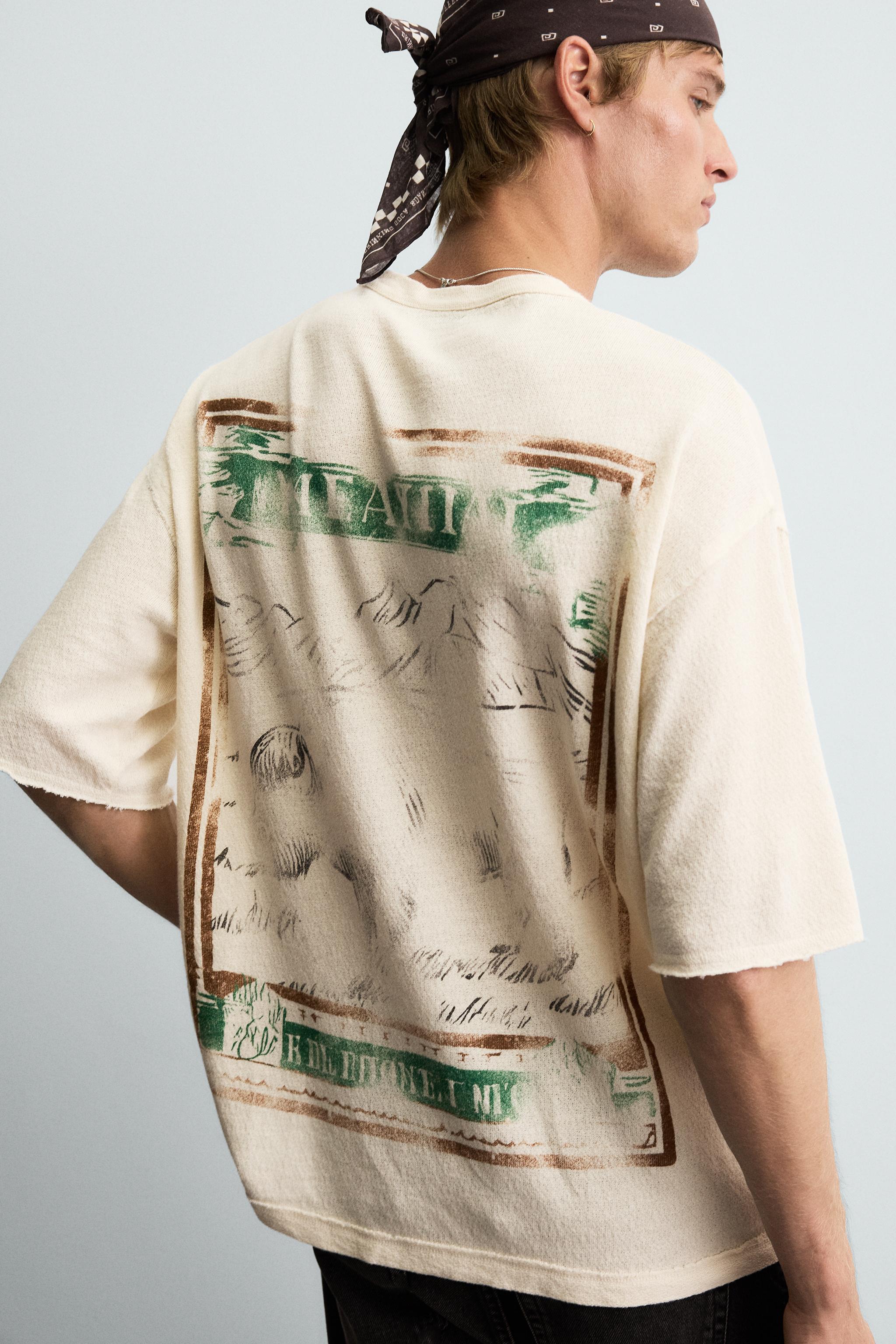 WASHED PRINT KNIT T-SHIRT