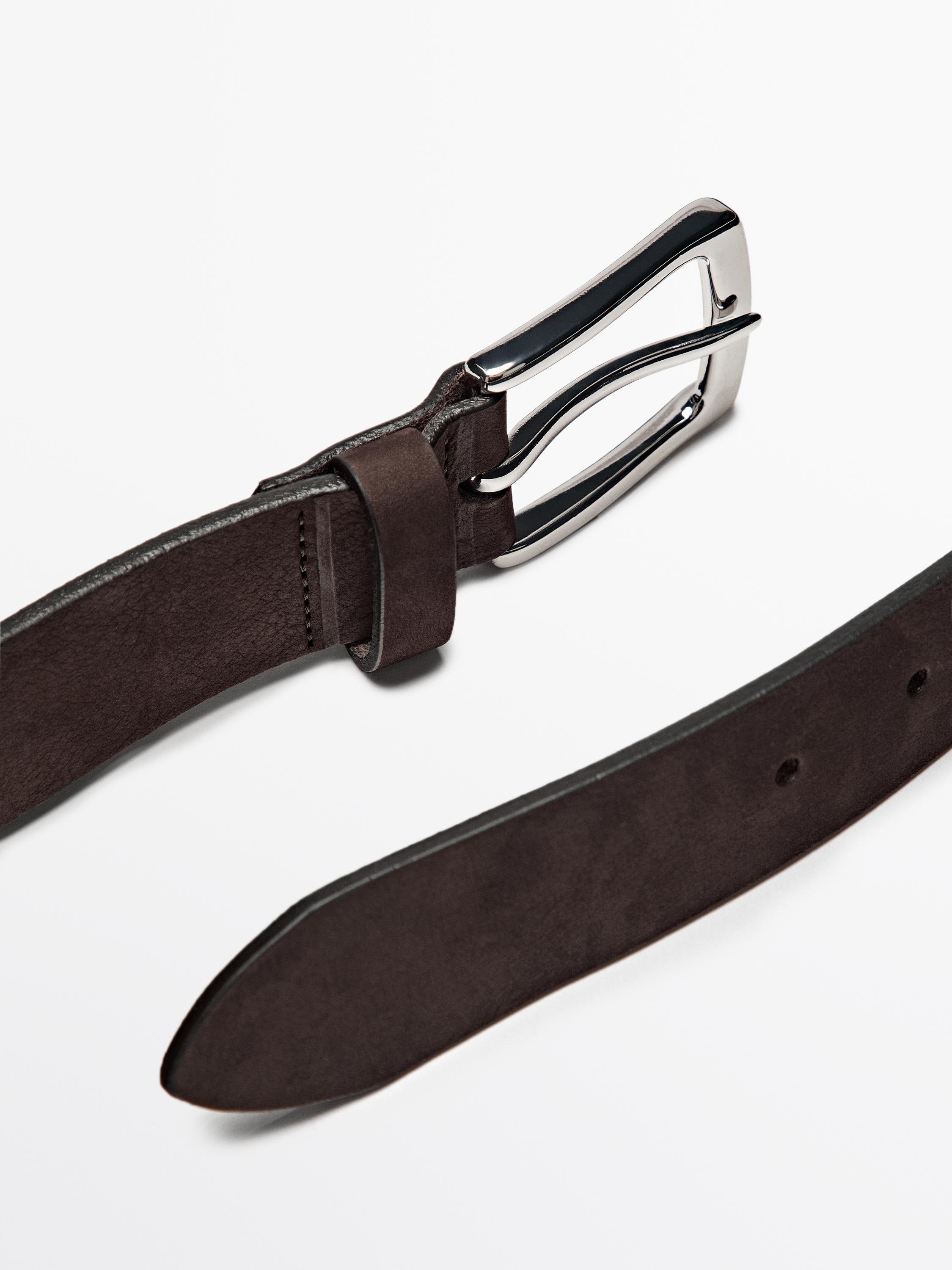 Nubuck belt with rectangular buckle