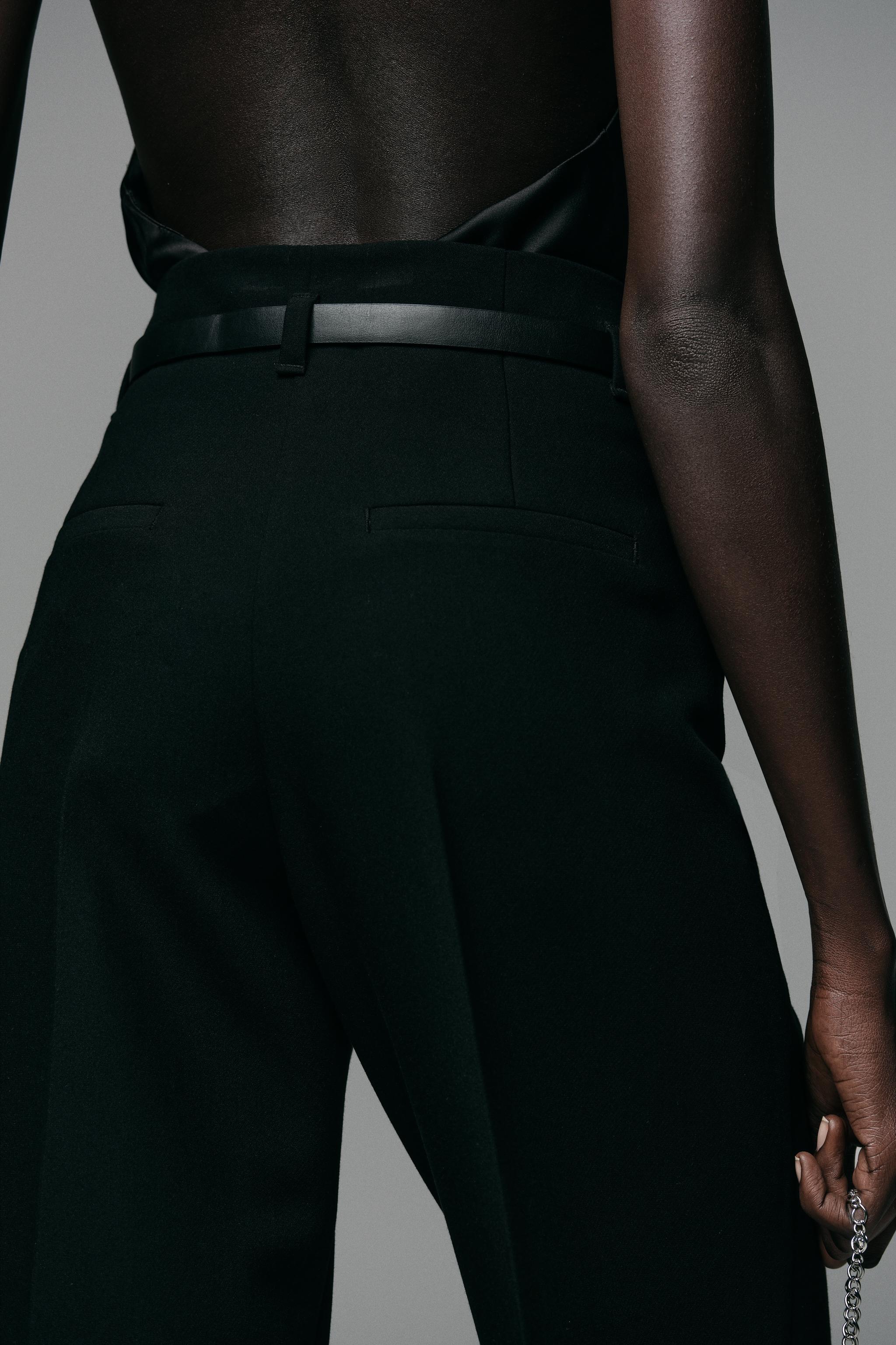 BELTED CUFFED HEM PANTS