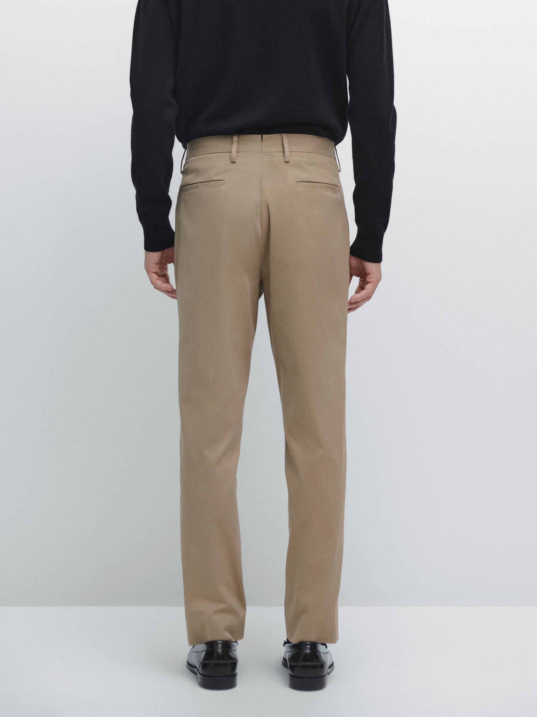 Cotton blend slim fit trousers