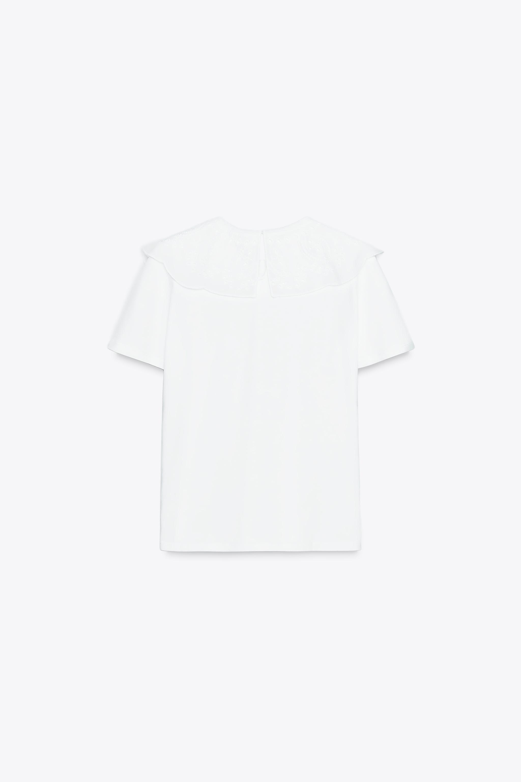 EMBROIDERED PETER PAN COLLAR T-SHIRT