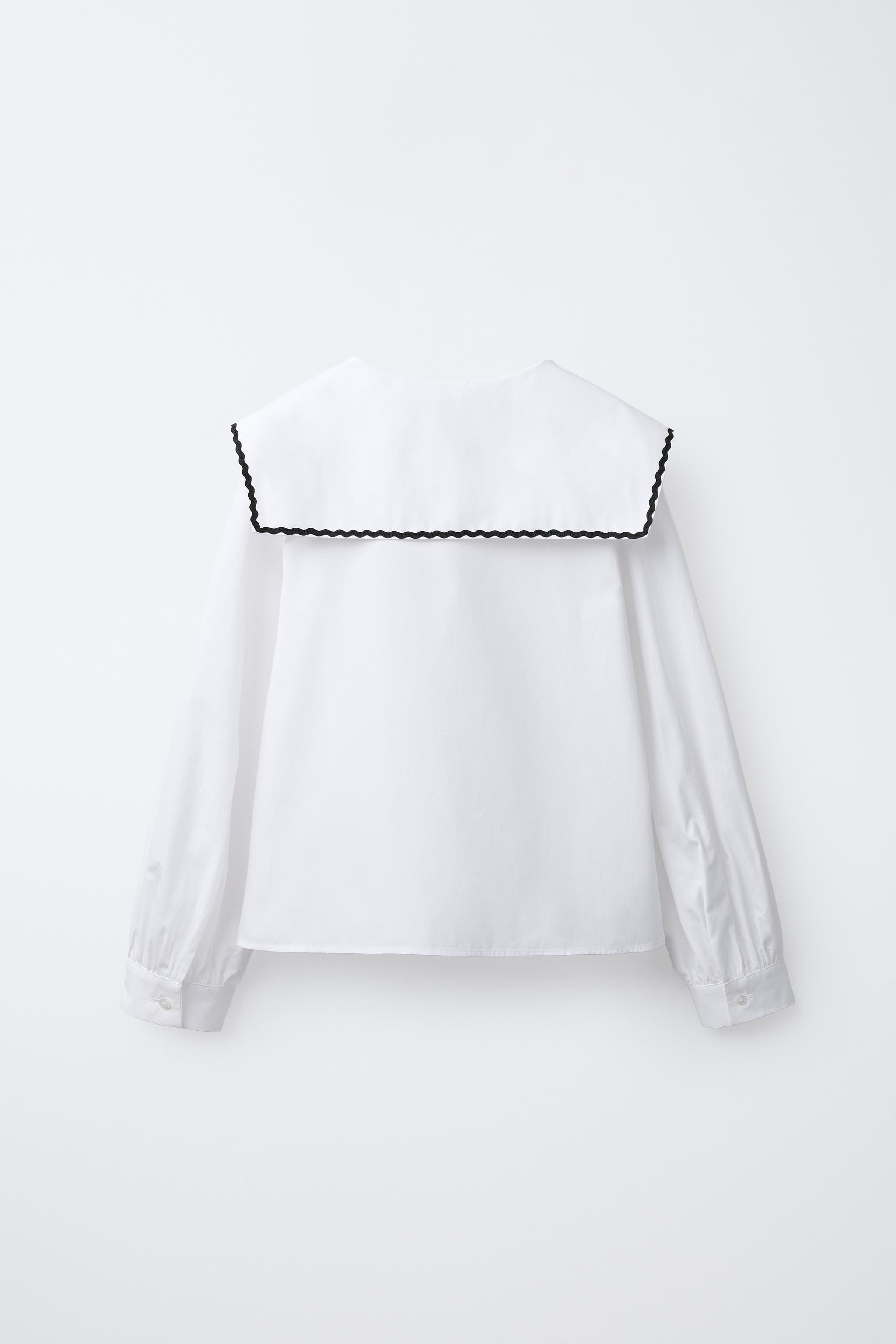 PICOT TRIM PETER PAN COLLAR SHIRT