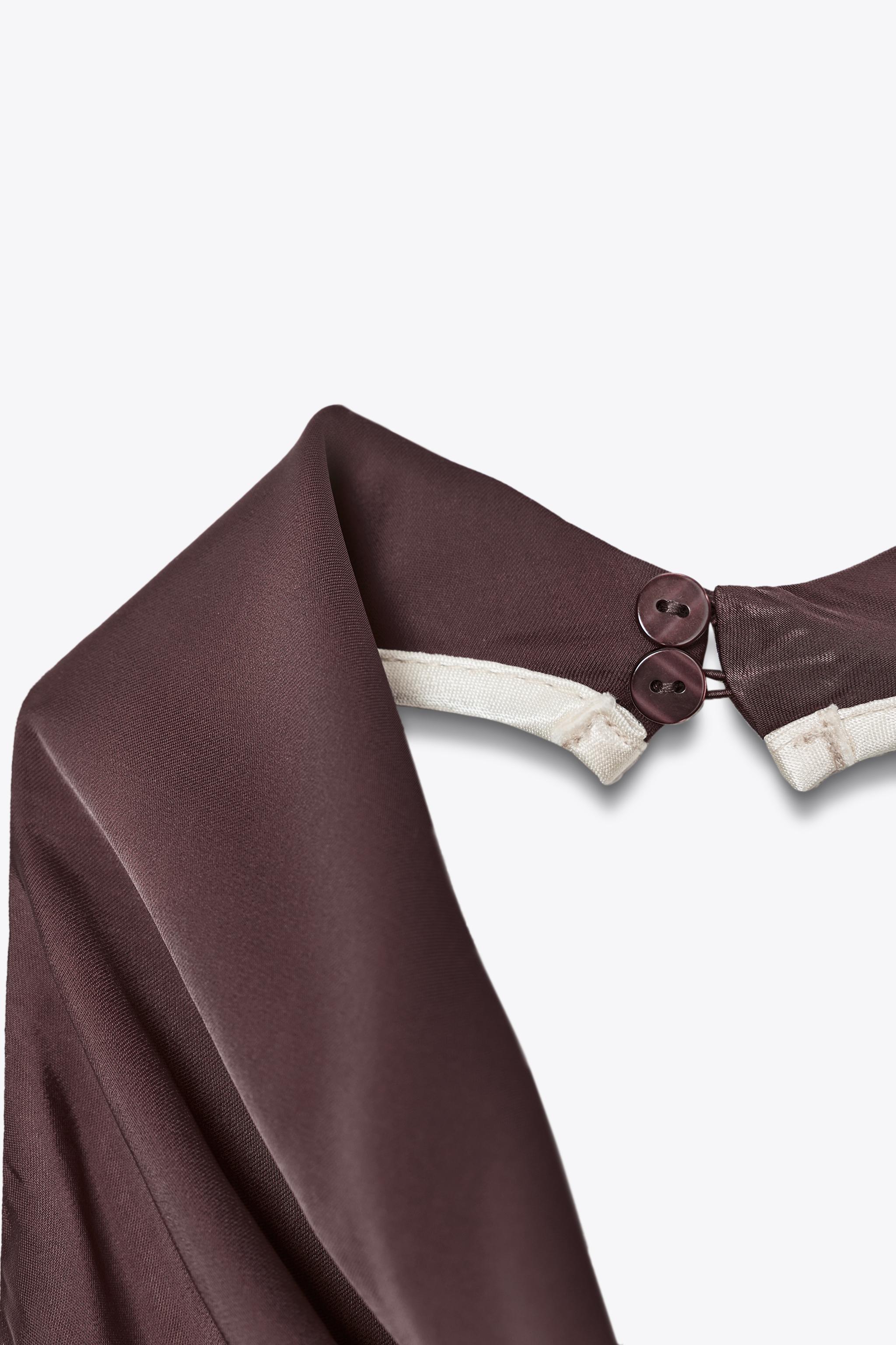 CONTRAST PIPED SATIN MIDI DRESS