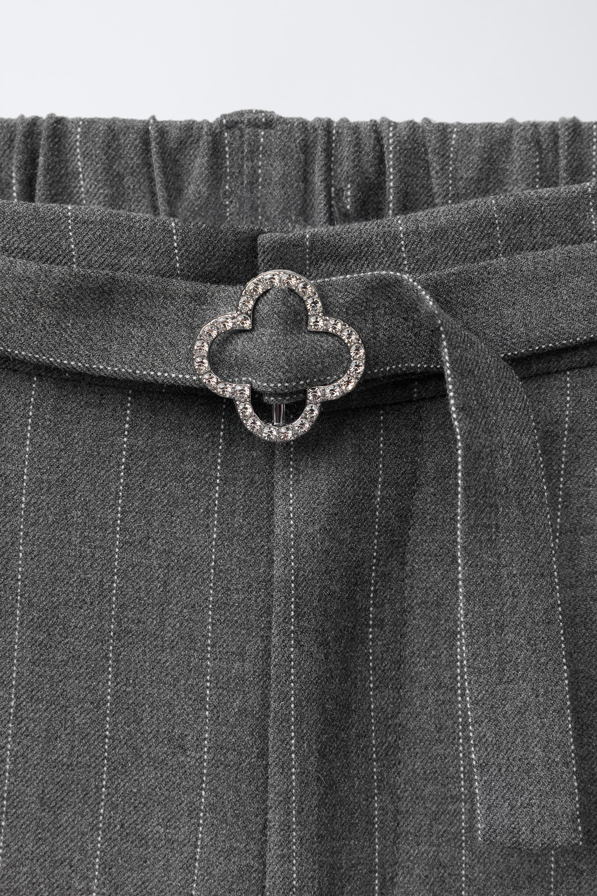 PINSTRIPE BELTED PANTS