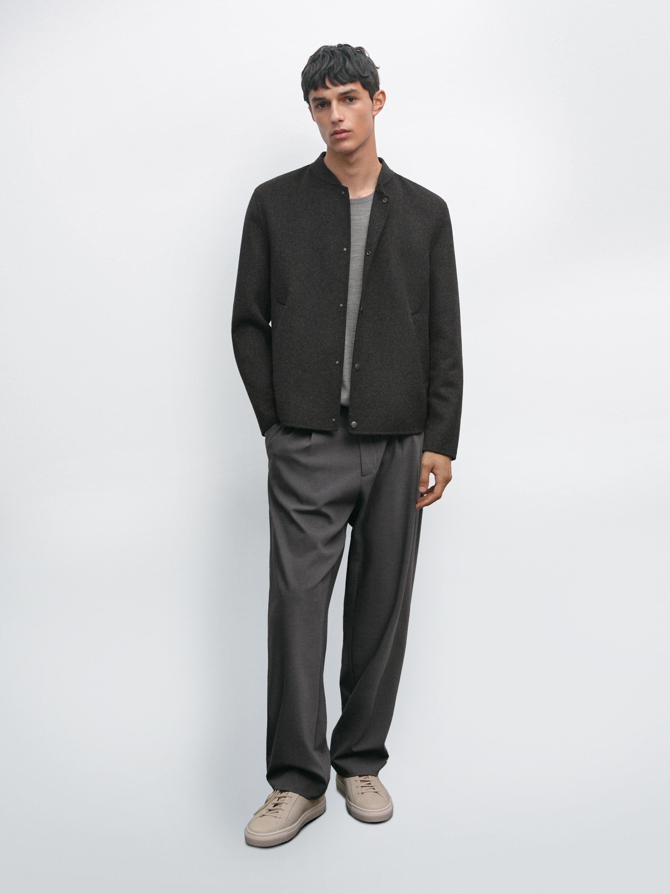 Double-layer wool blend bomber jacket