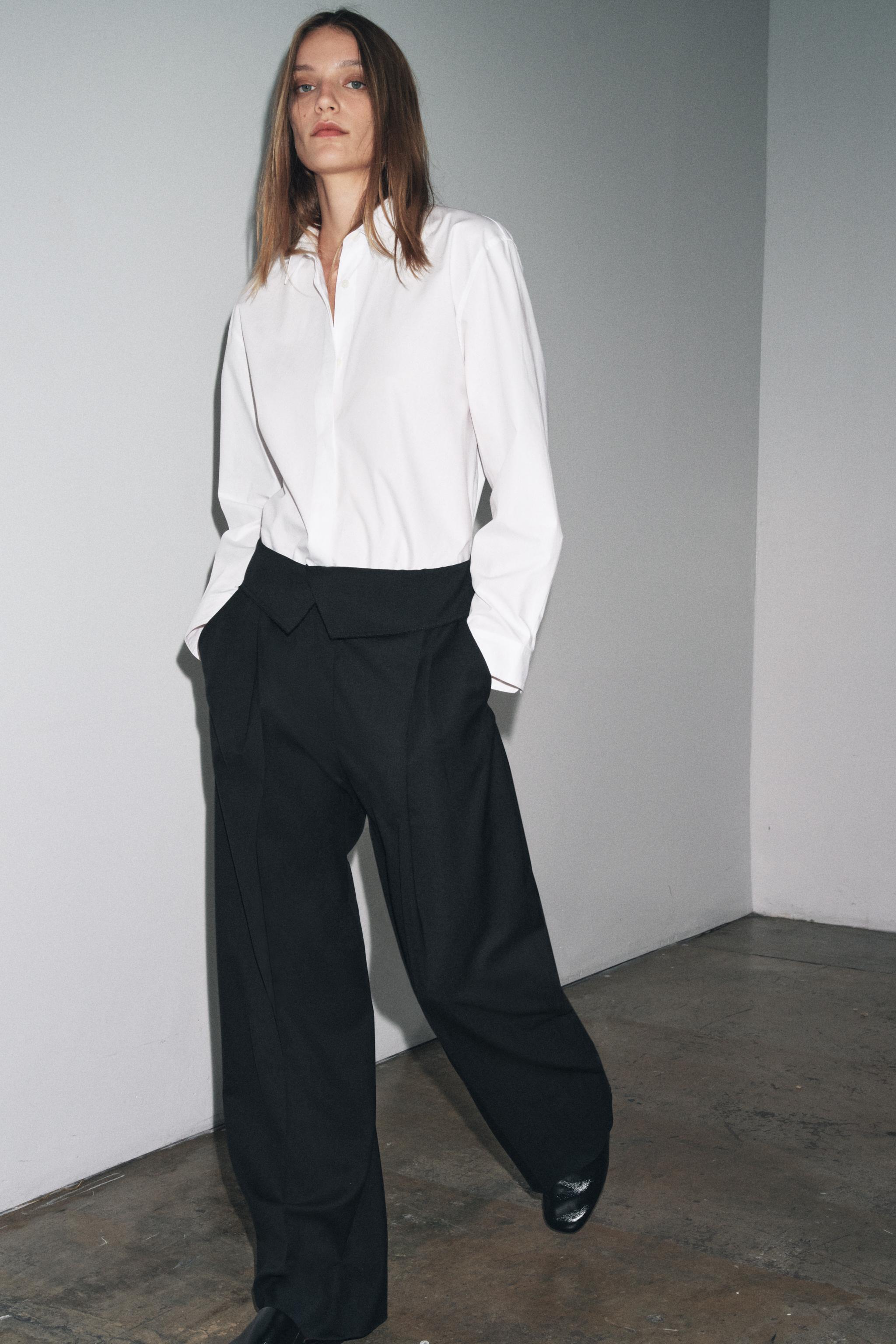 ZW COLLECTION WOOL-BLEND FOLD-OVER WAIST PANTS