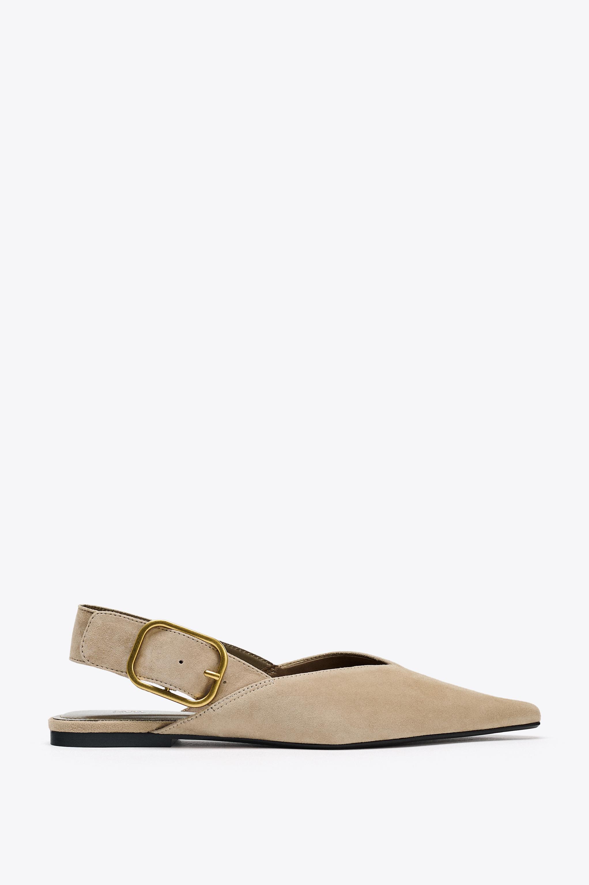 SPLIT LEATHER BUCKLE SLINGBACKS