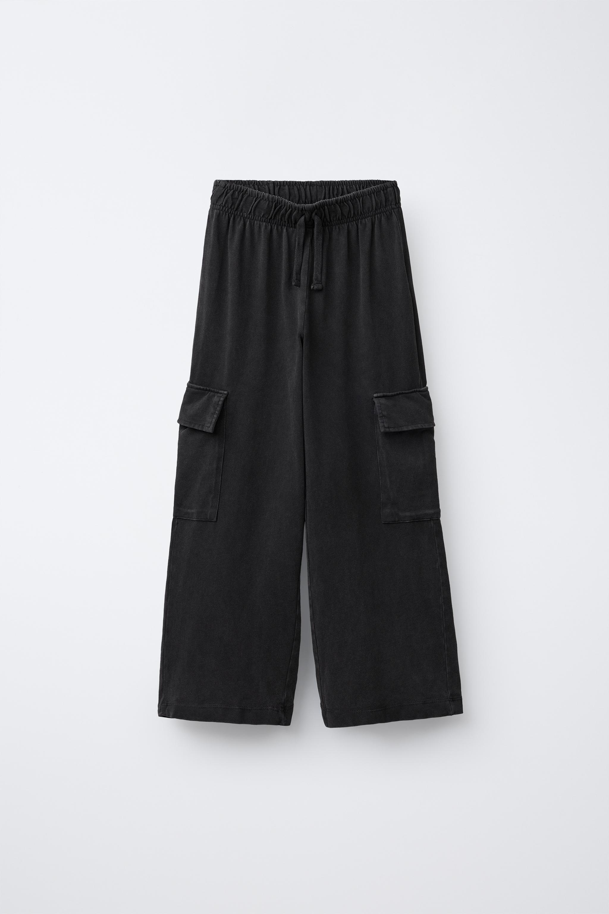 WASHED EFFECT WIDE LEG CARGO PANTS