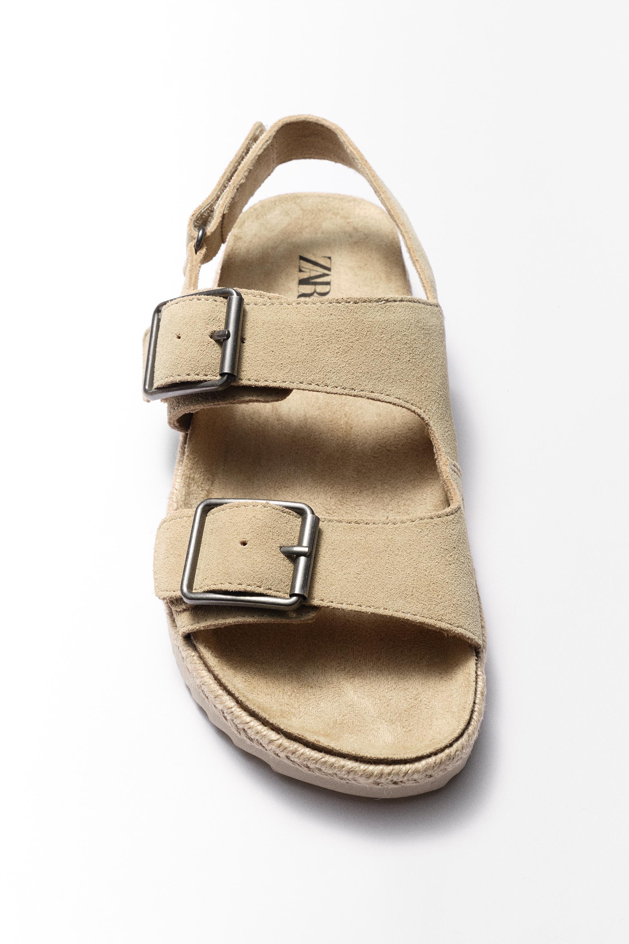 LEATHER SANDALS WITH JUTE BUCKLES