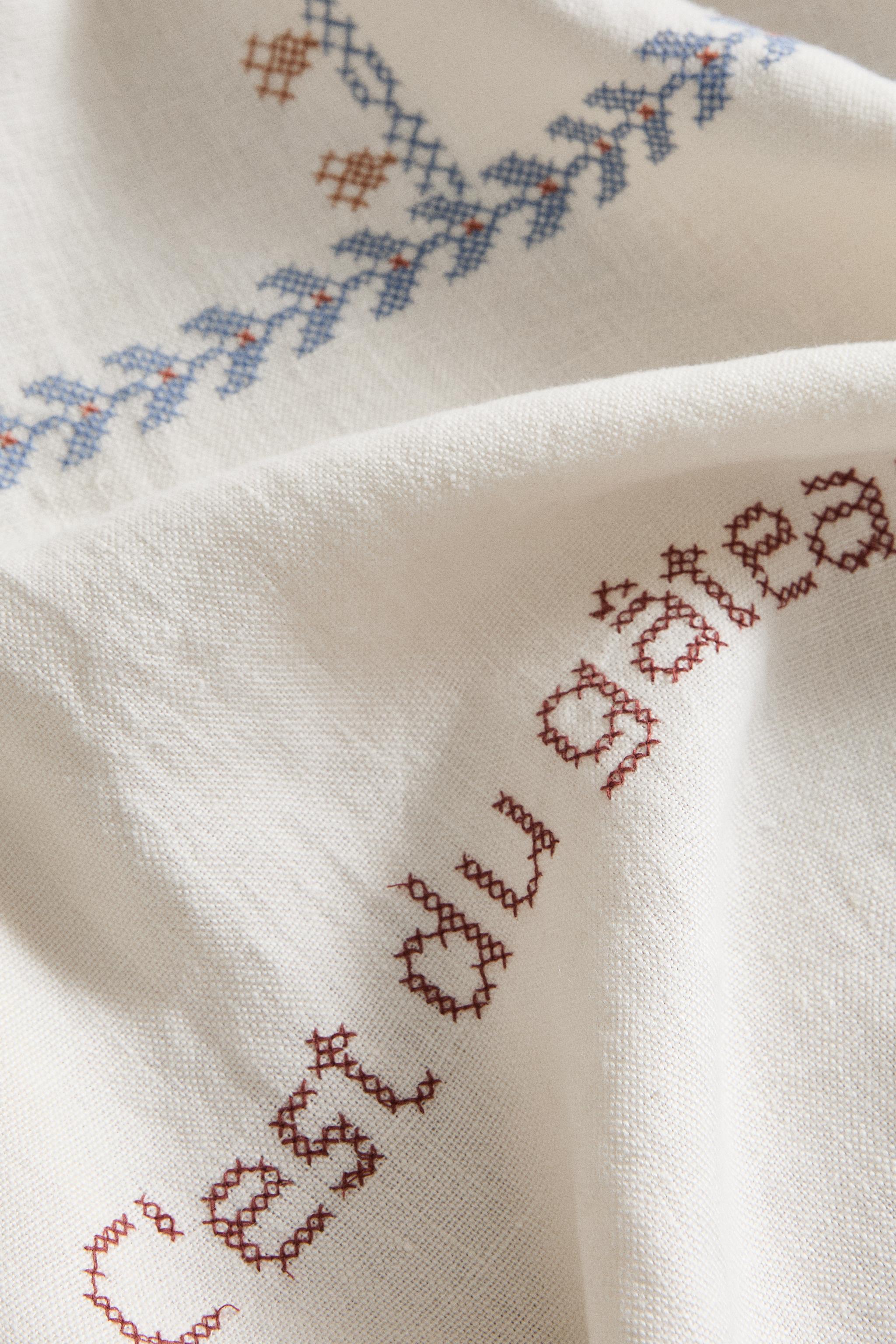 CROSS STITCH LINEN TABLECLOTH