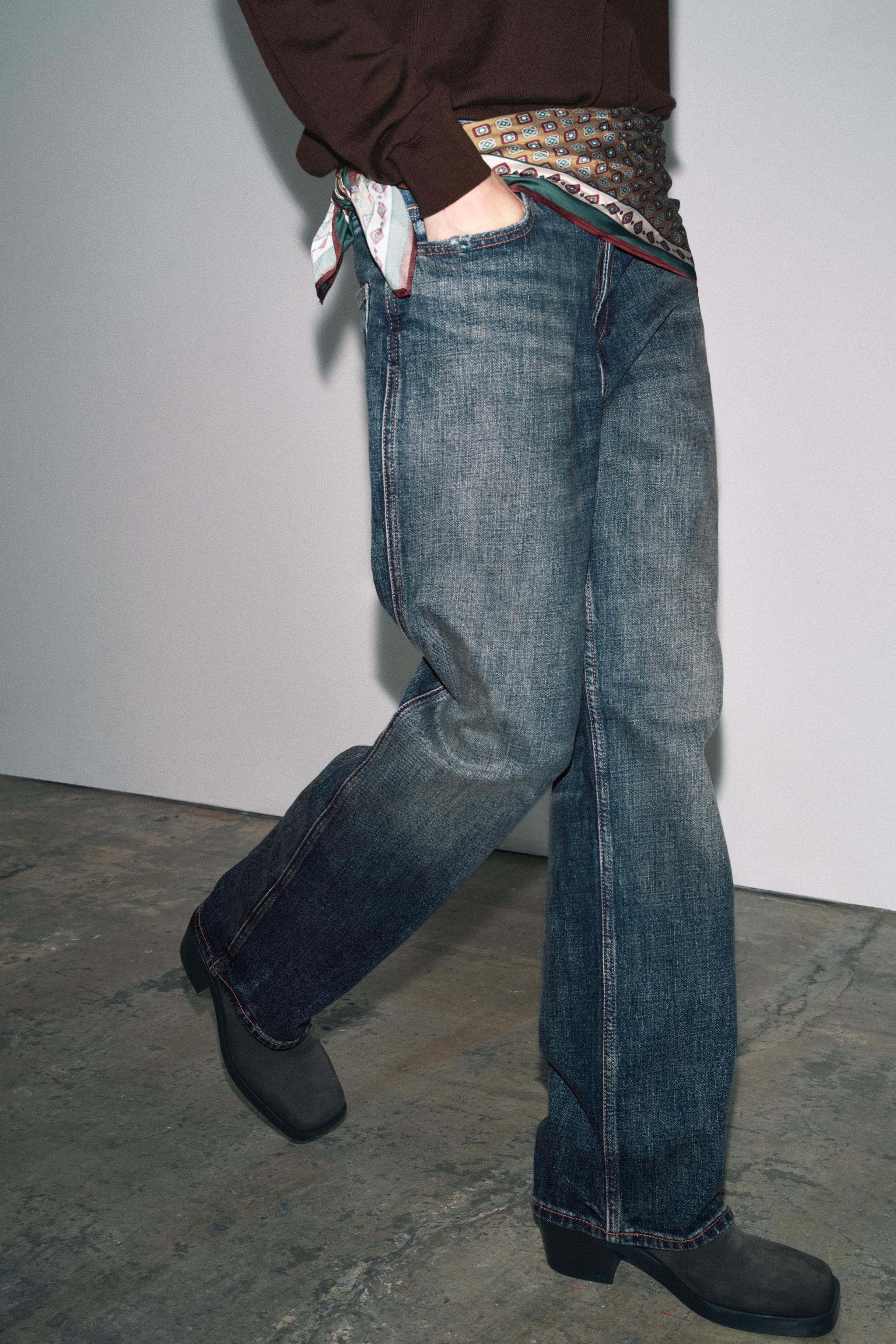 ZW COLLECTION LOW-RISE SCARF BAGGY JEANS