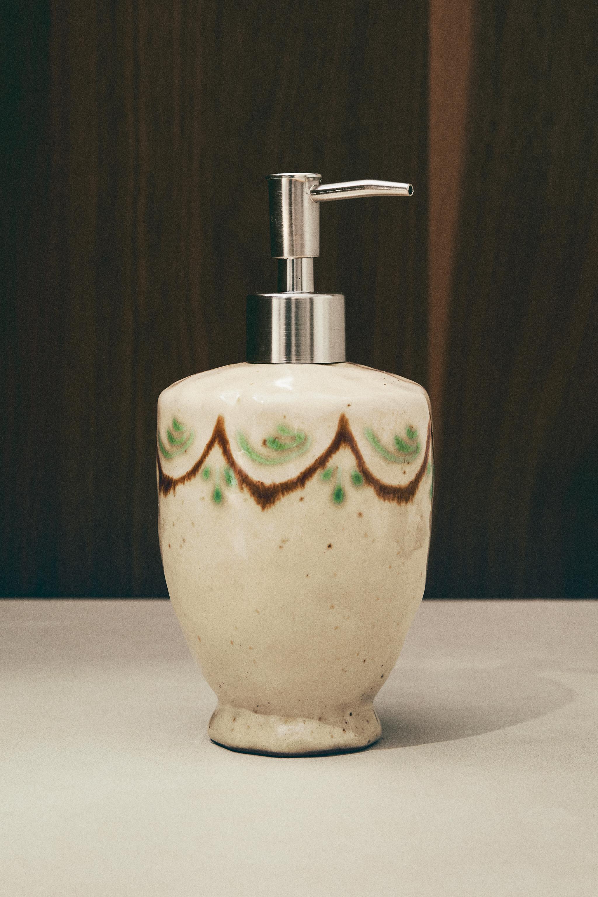 PAINTED CERAMIC SOAP DISPENSER