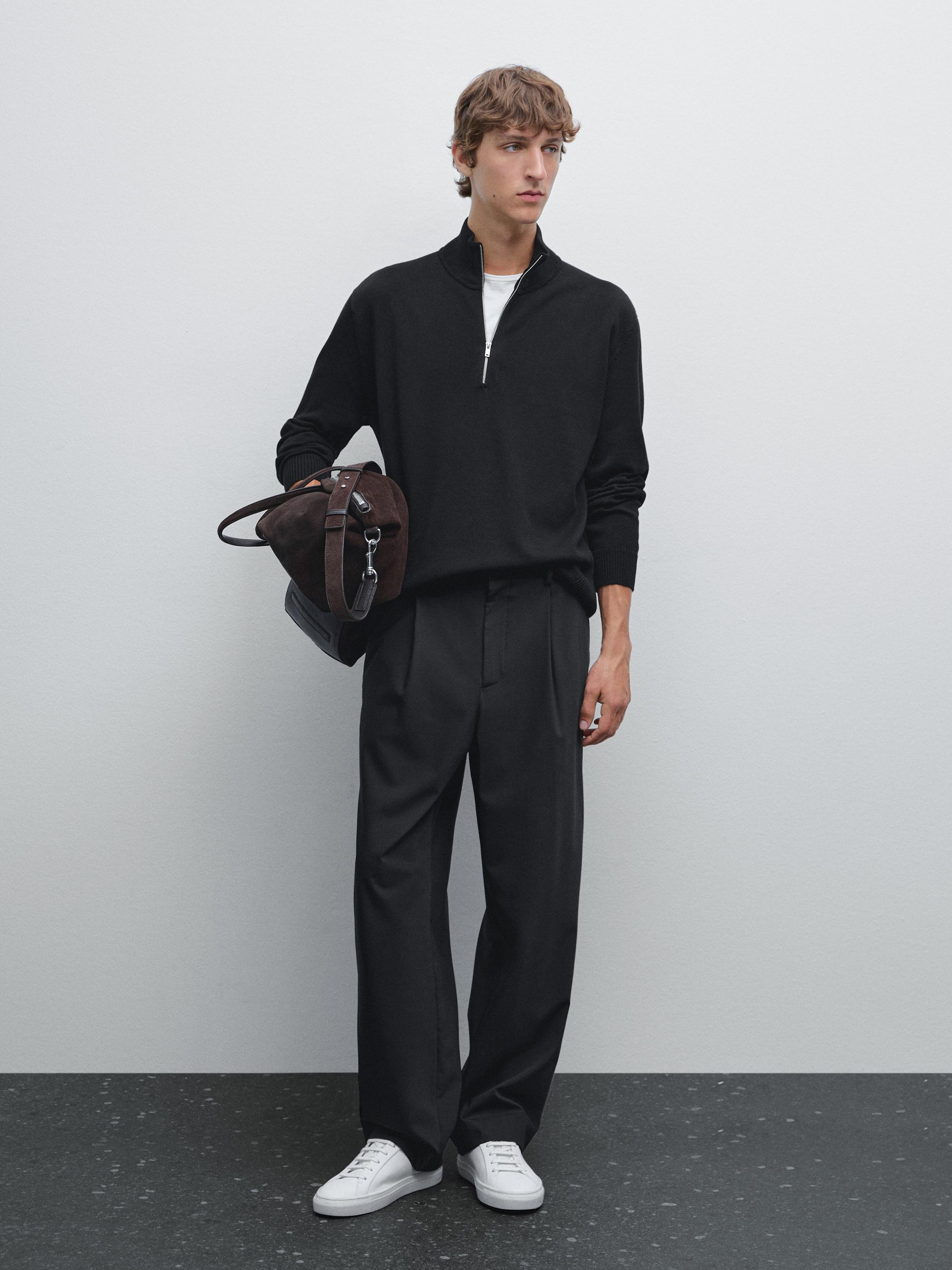 Mock neck knit sweater with zip