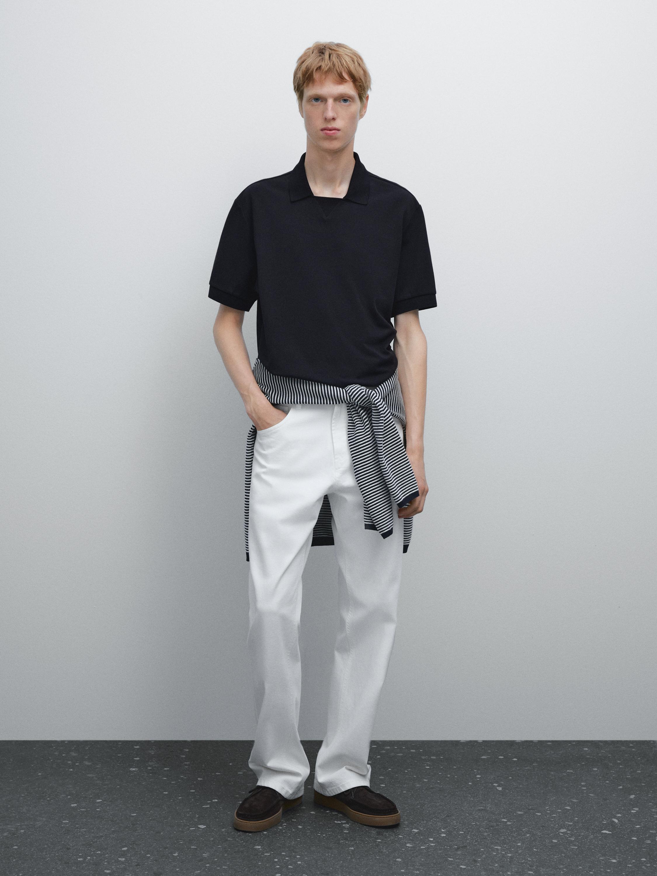 Short sleeve micro-textured polo shirt