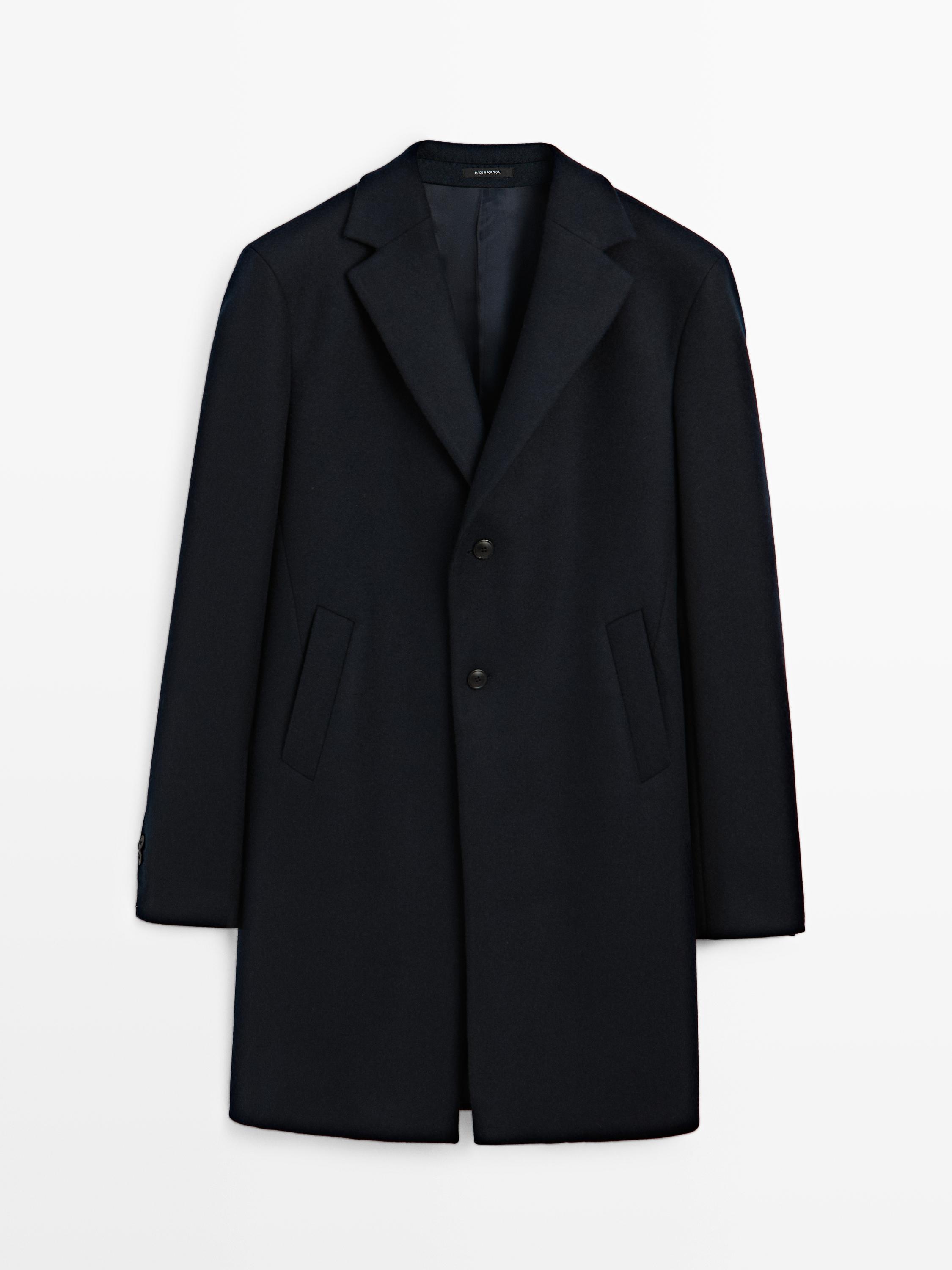 100% wool long coat with lapel collar