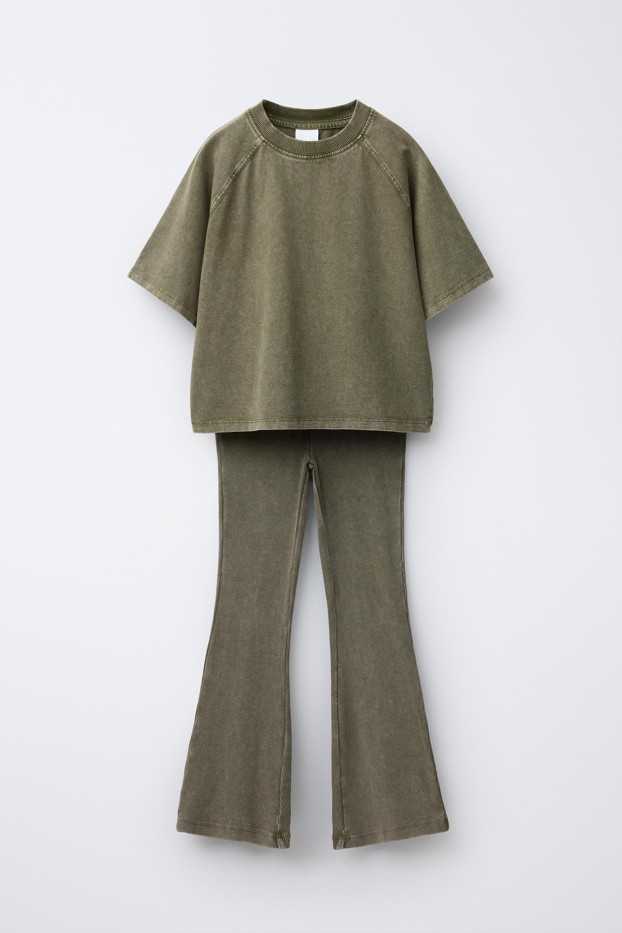 HEAVY WEIGHT T-SHIRT AND WASHED EFFECT RIB FLARE LEGGINGS SET