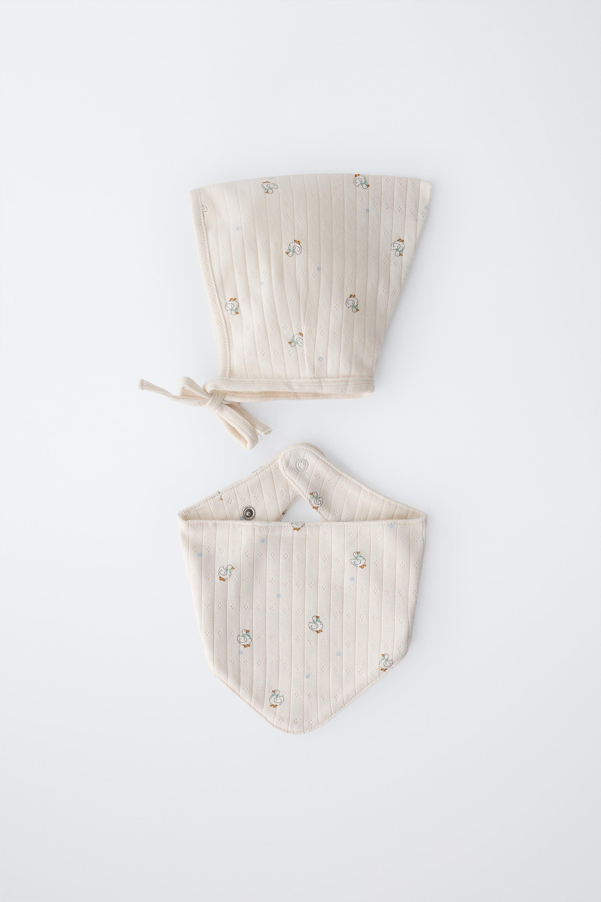 GOOSE PRINT BONNET AND BANDANA SET