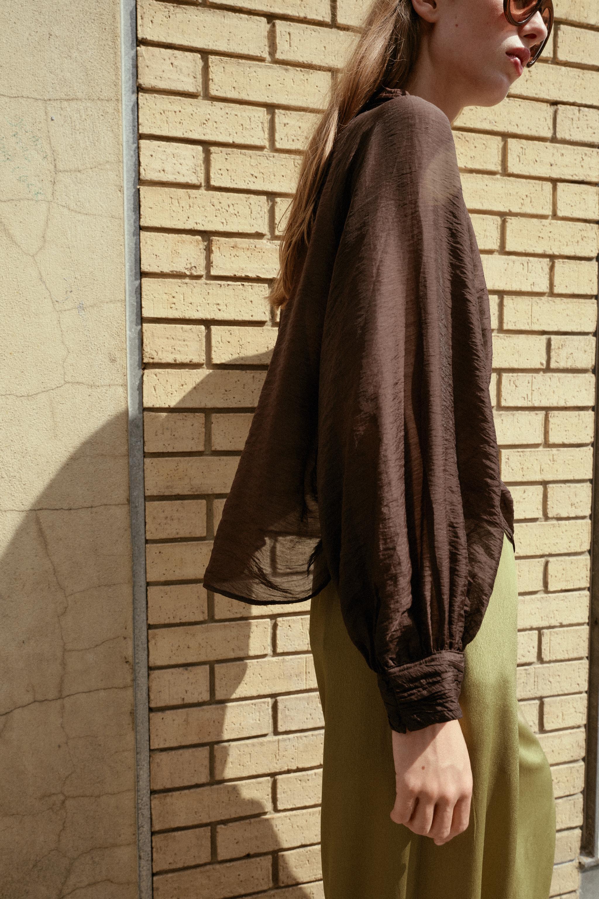 SHEER BALLOON SLEEVE BLOUSE