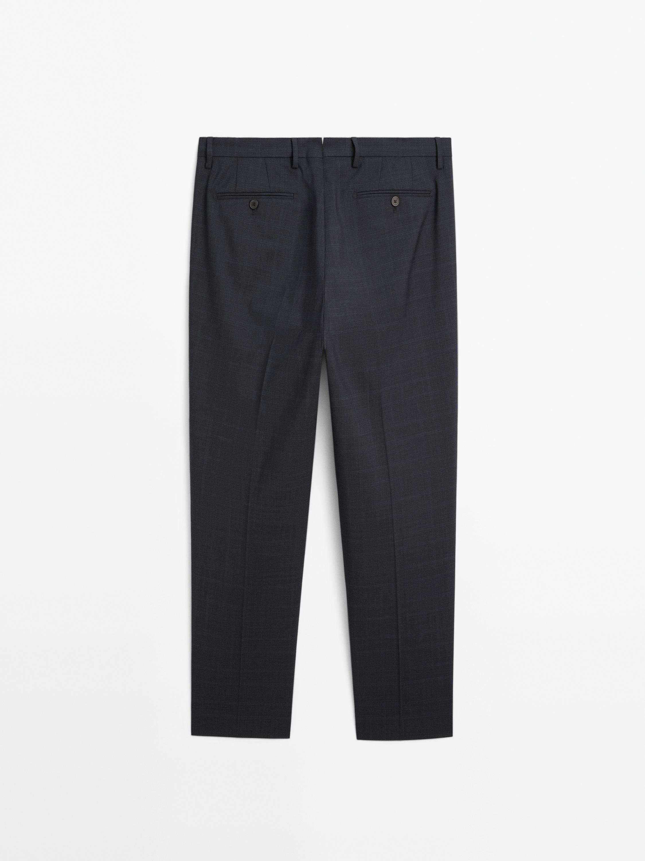 100% wool check suit trousers