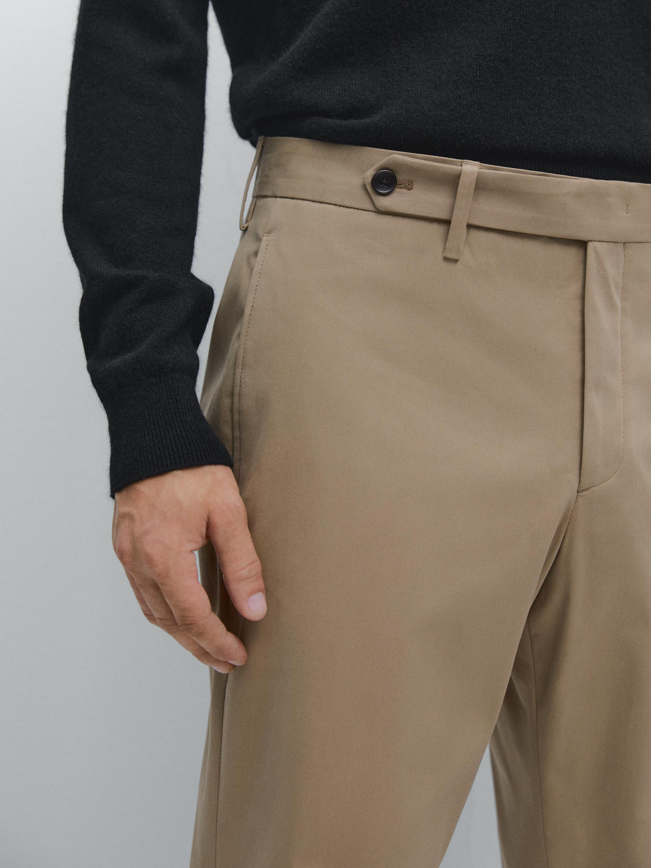 Cotton blend slim fit trousers