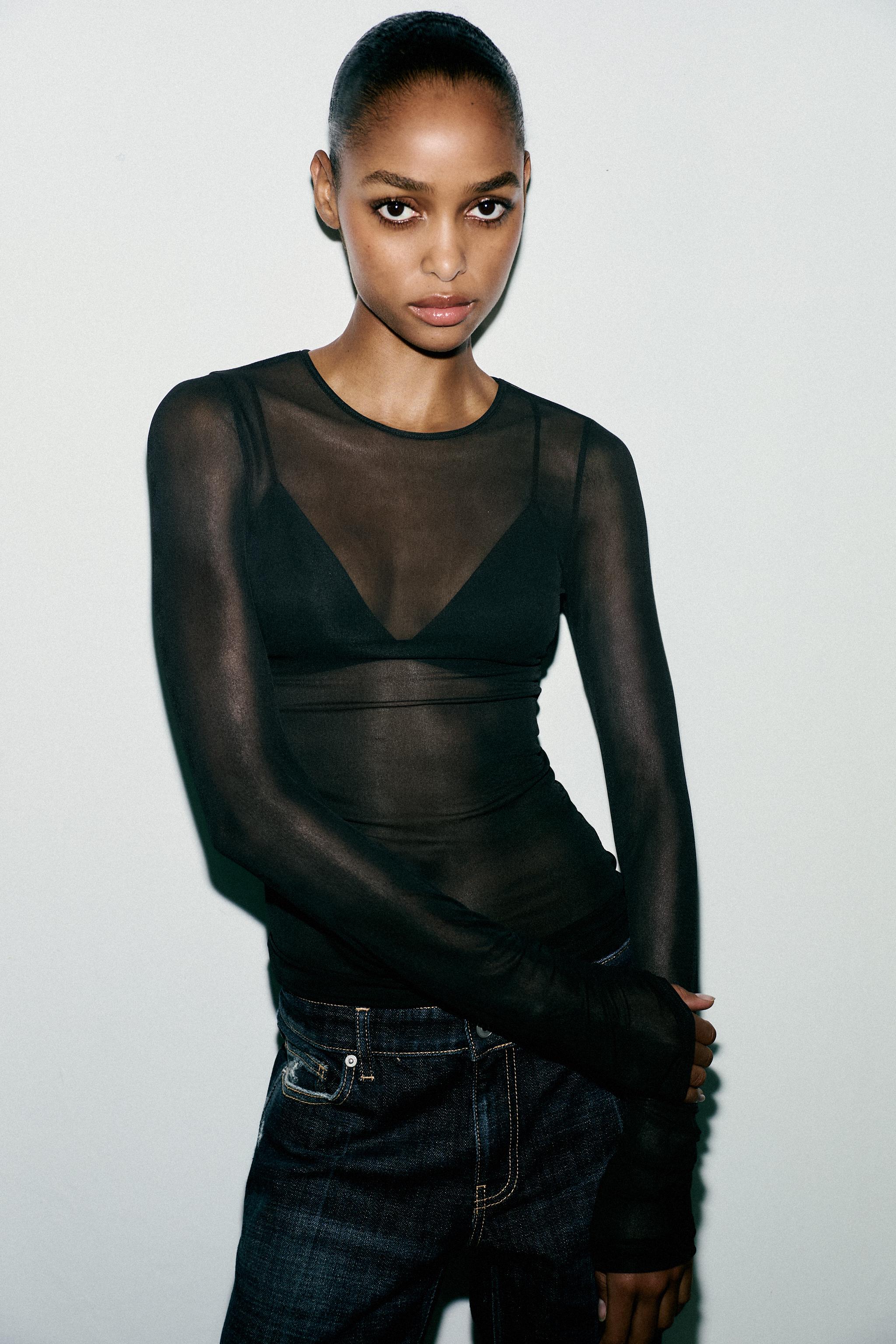 SEMI-SHEER RUCHED T-SHIRT