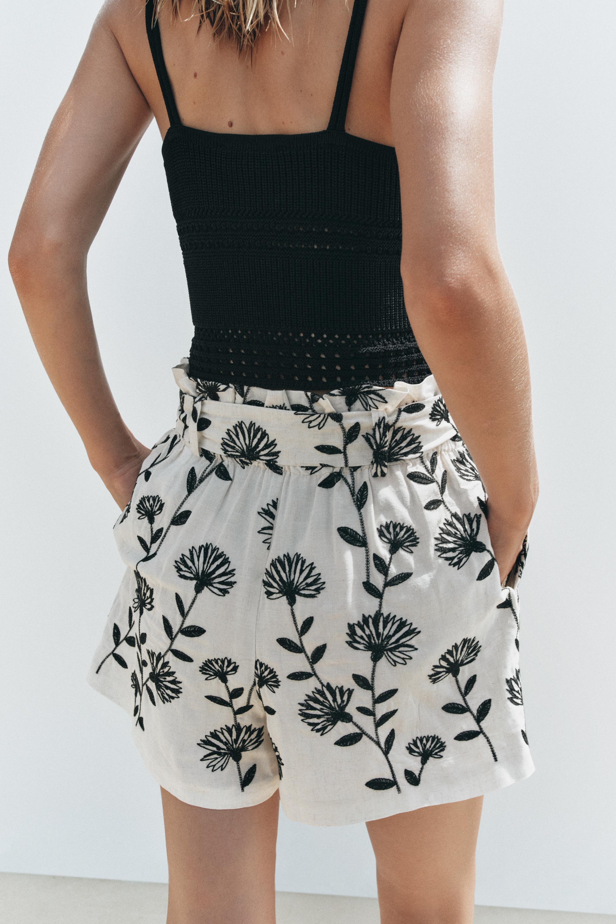 EMBROIDERED PAPER BAG BERMUDA SHORTS