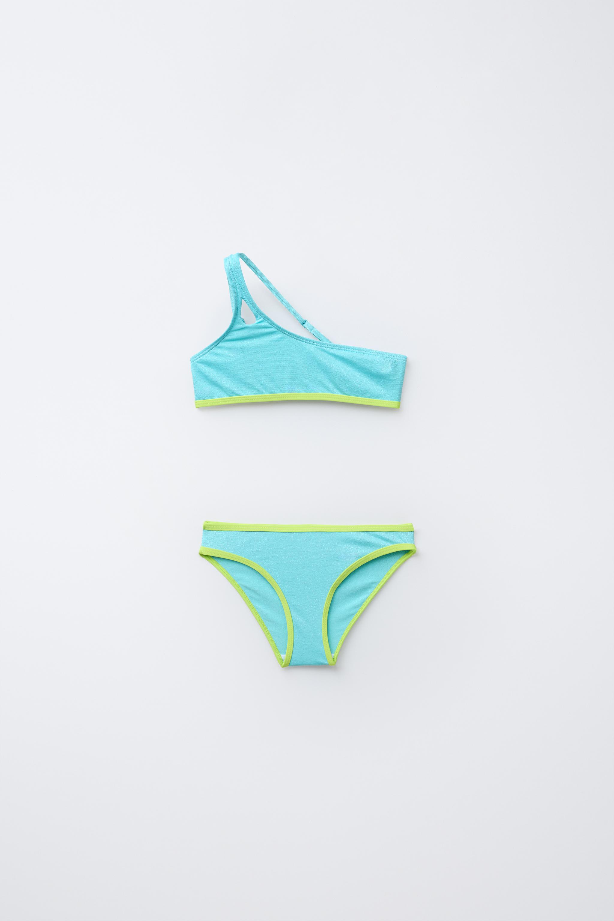 6-14 YEARS/ SHINY ASYMMETRIC BIKINI WITH PIPING
