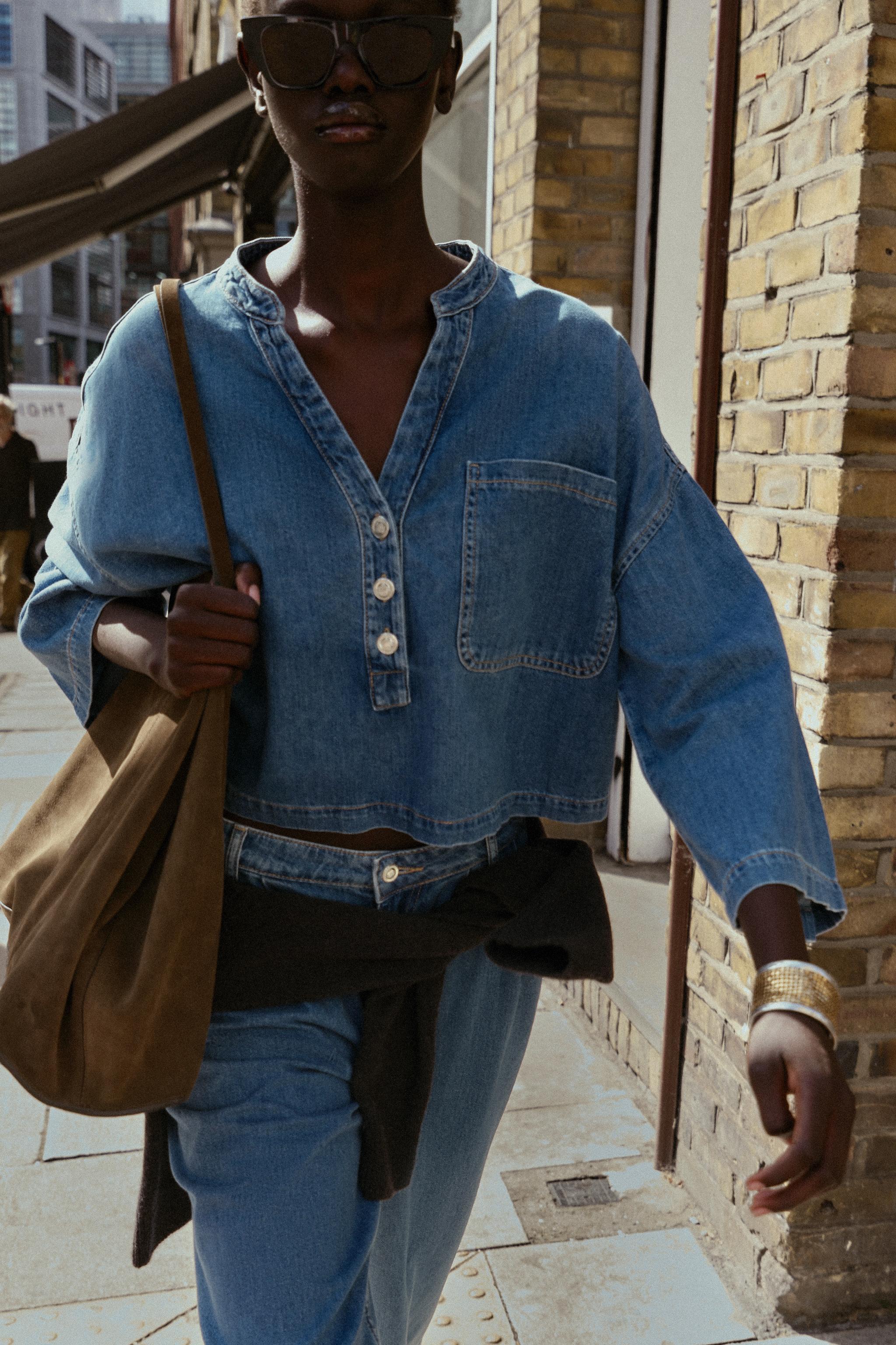 MANDARIN COLLAR DENIM SHIRT