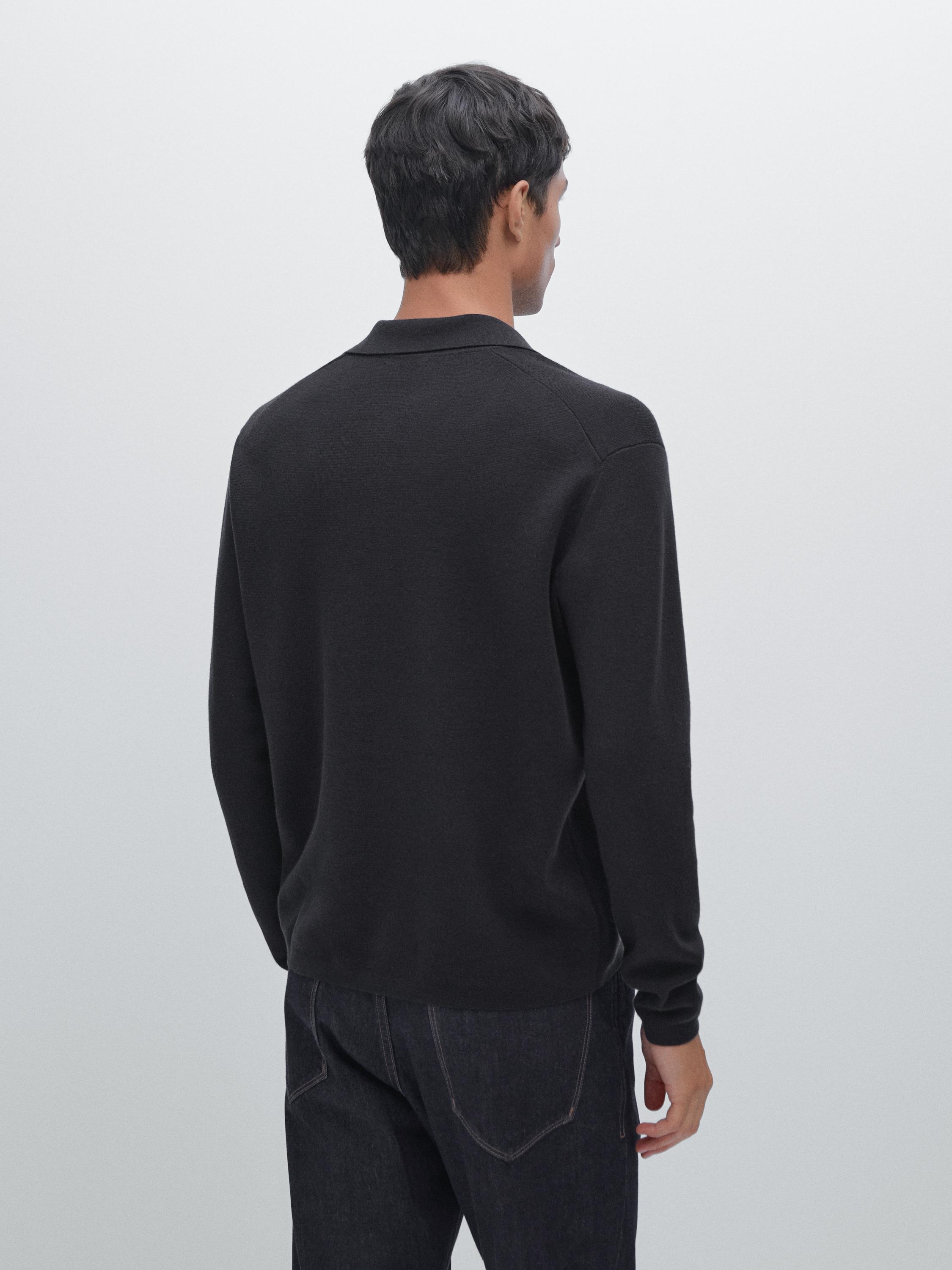 Wool and cotton knit polo sweater