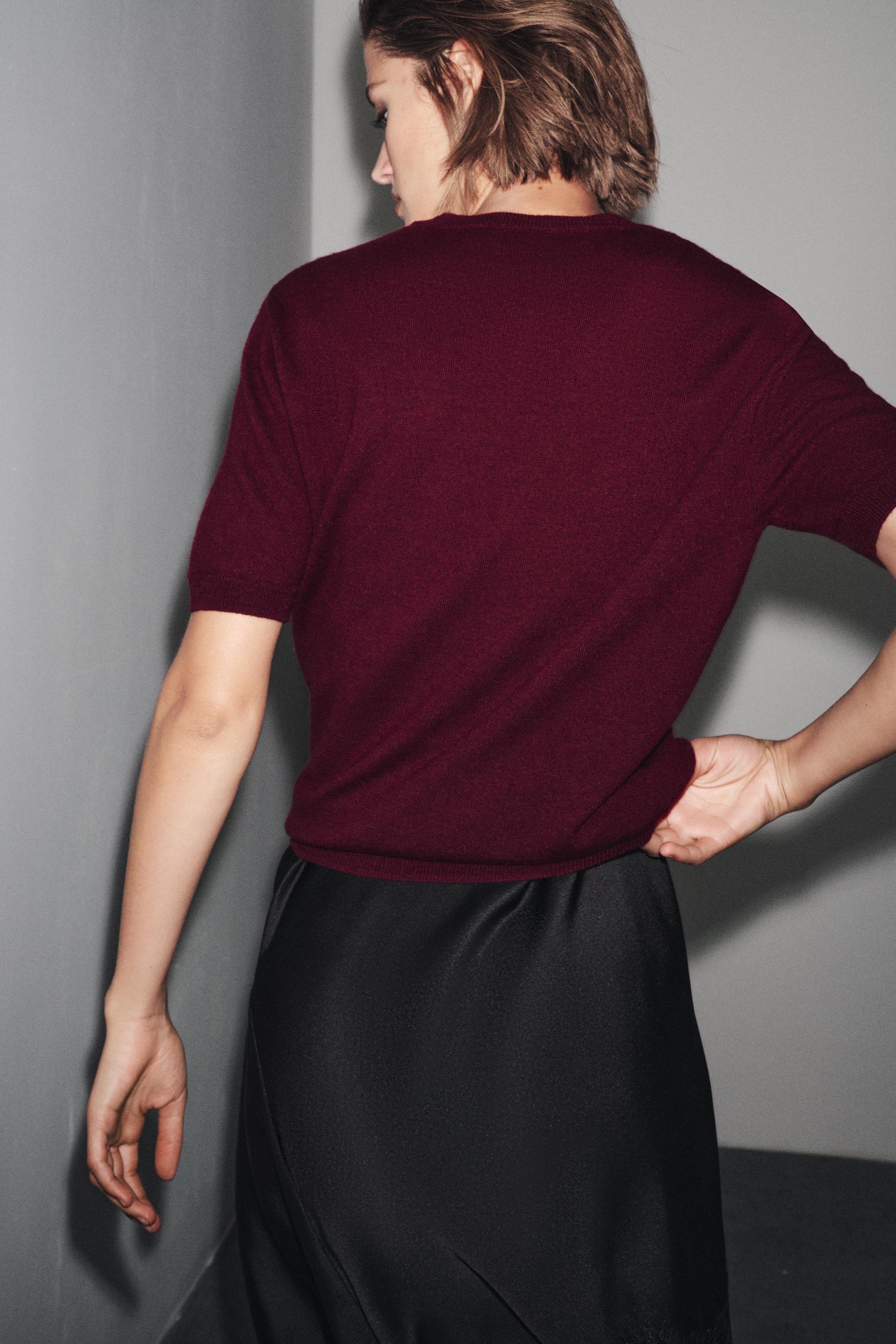 100% WOOL KNIT SWEATER SHORT SLEEVE