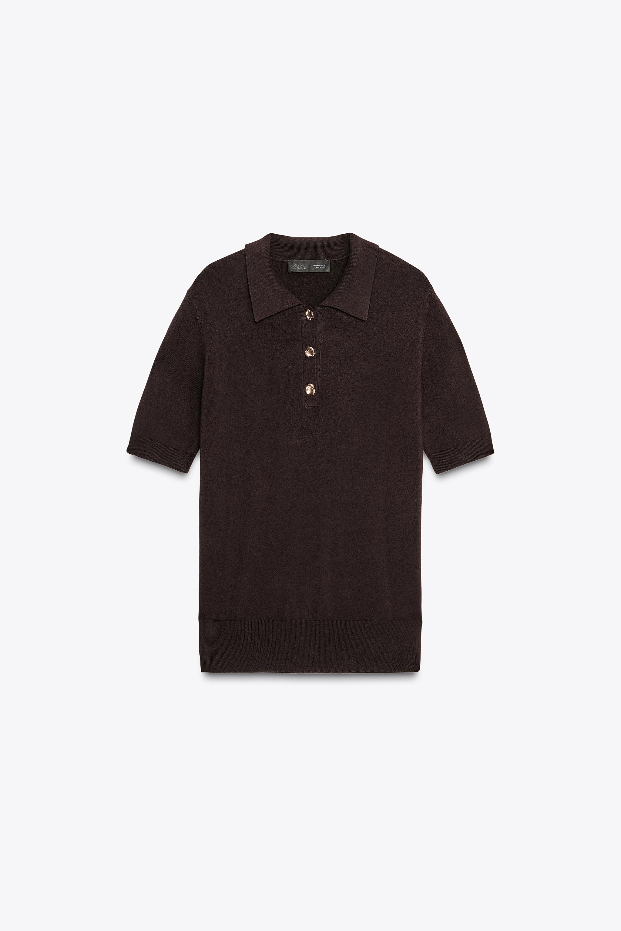 SHORT SLEEVE KNIT POLO TOP