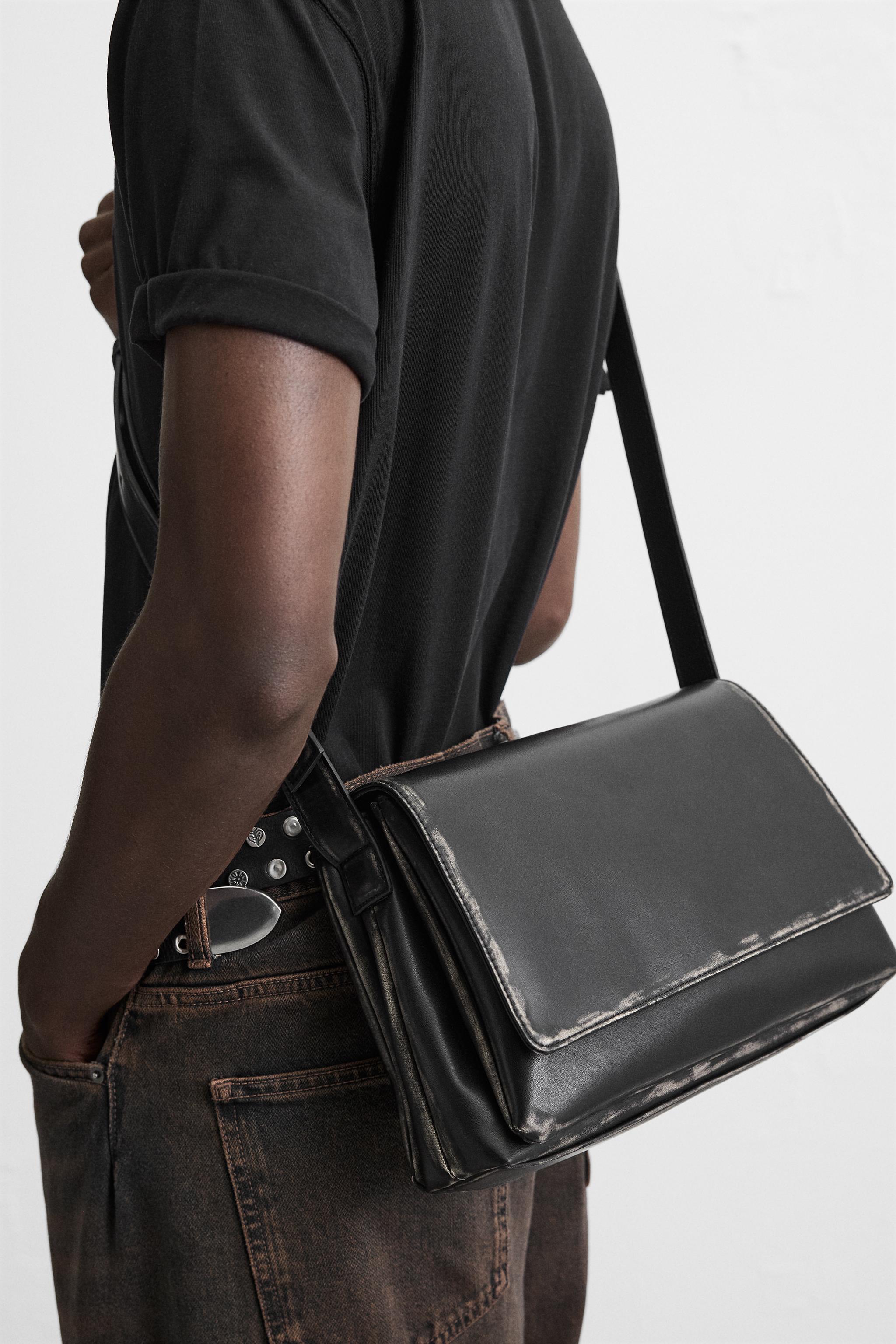 DISTRESSED EFFECT FLAP CROSSBODY BAG