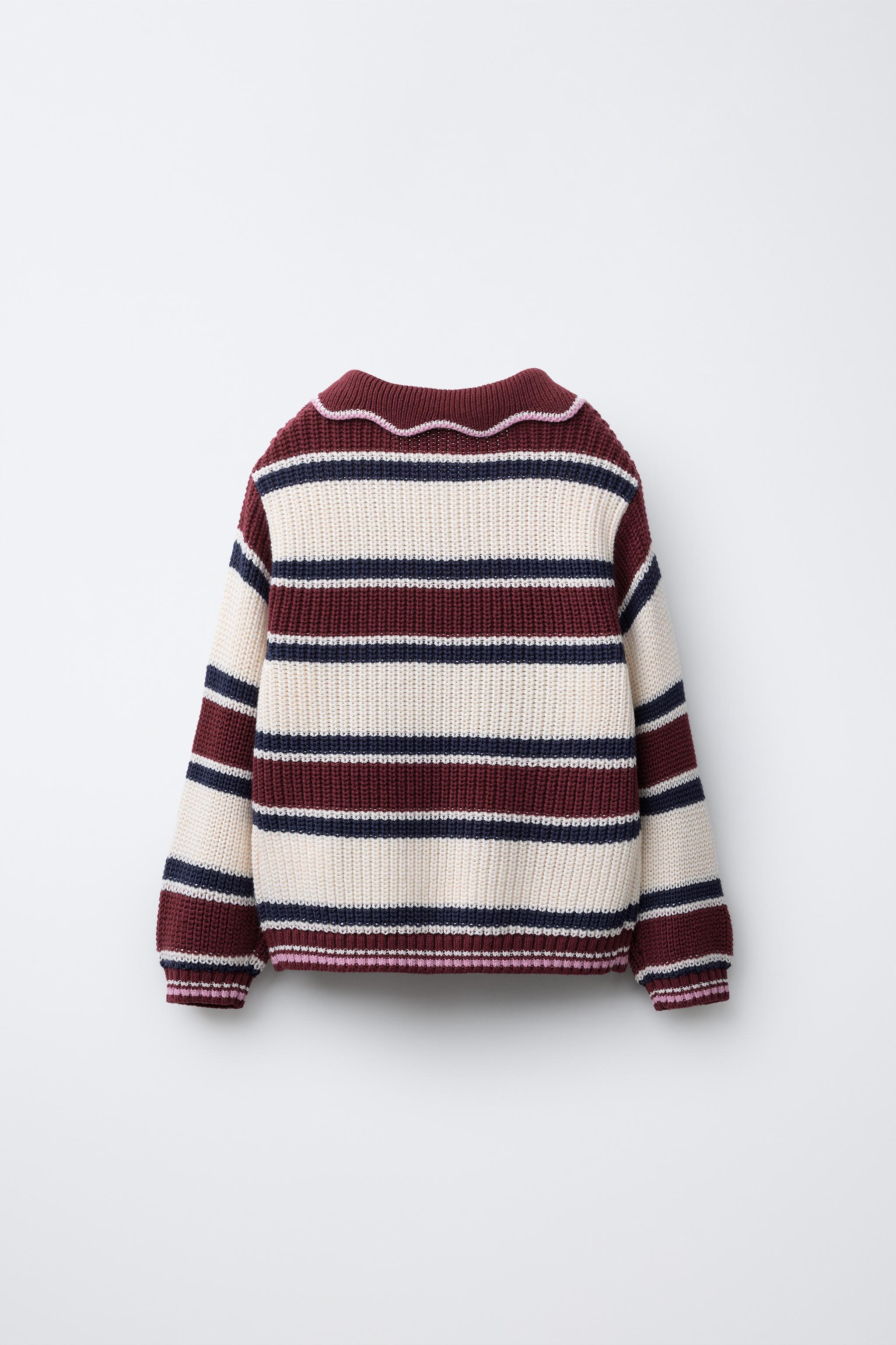 EMBROIDERED STRIPED KNIT POLO SWEATER