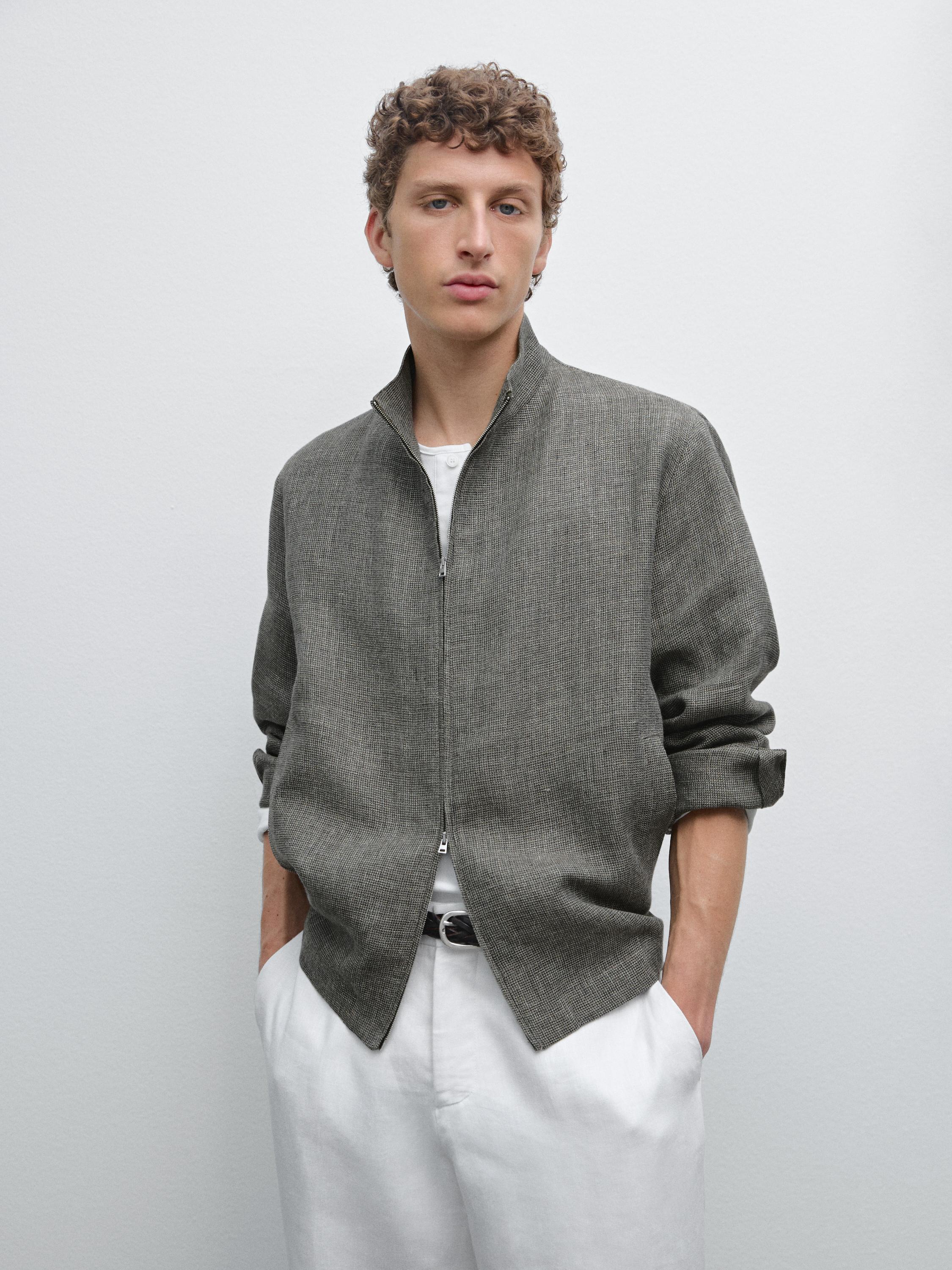 Faded textured linen blend jacket