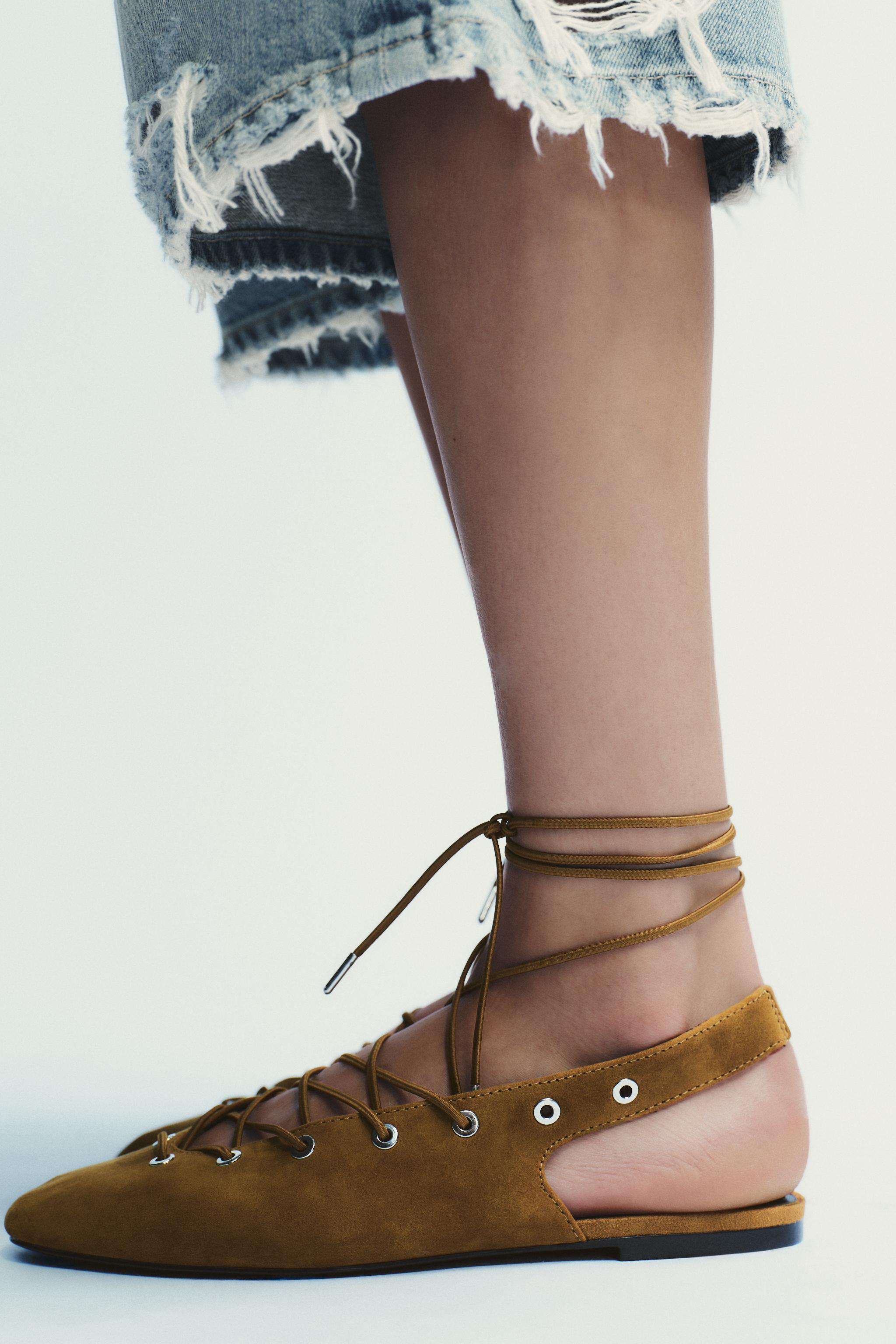 SUEDE TIED SLINGBACK SHOES