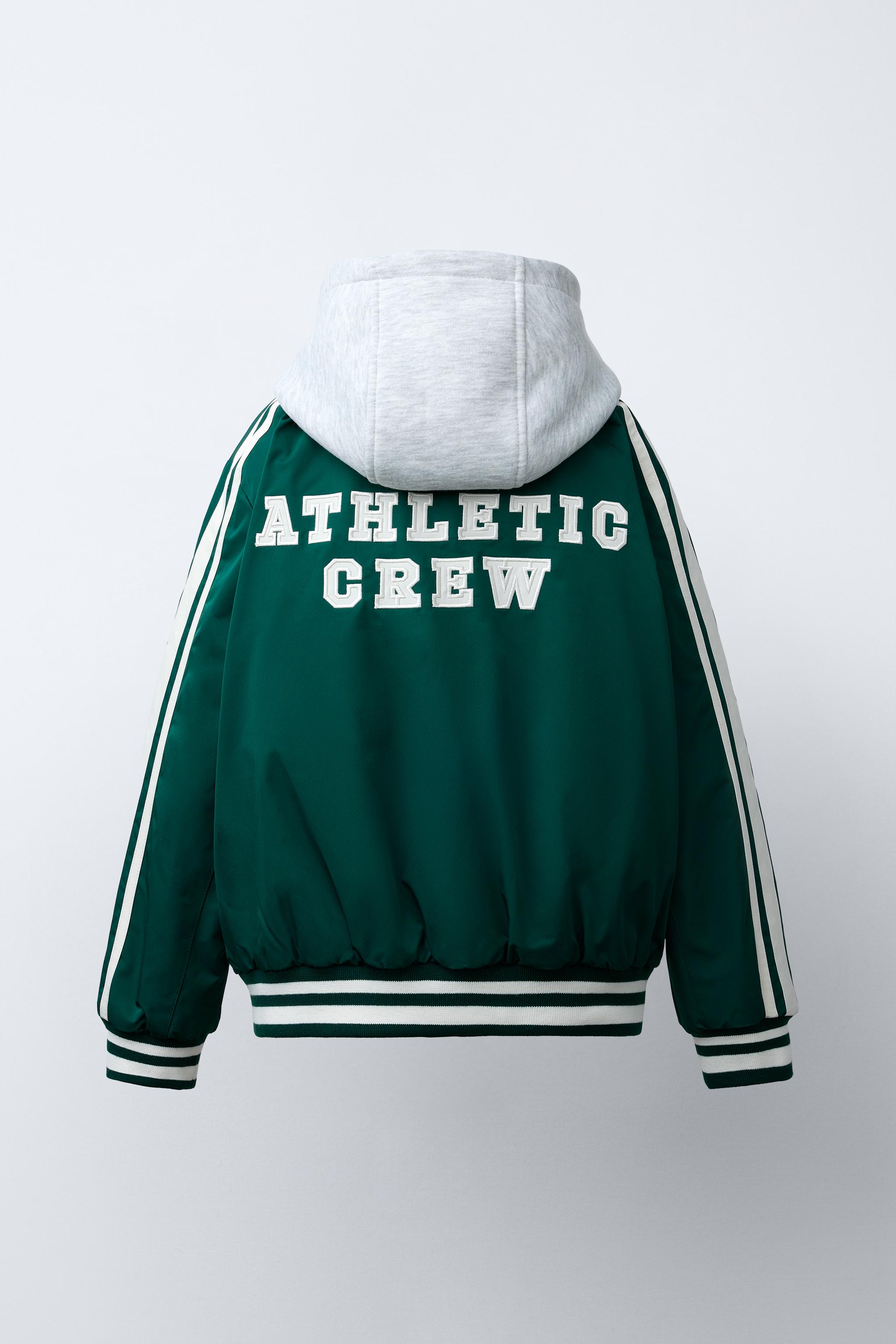 REMOVABLE HOOD VARSITY PUFFER BOMBER JACKET