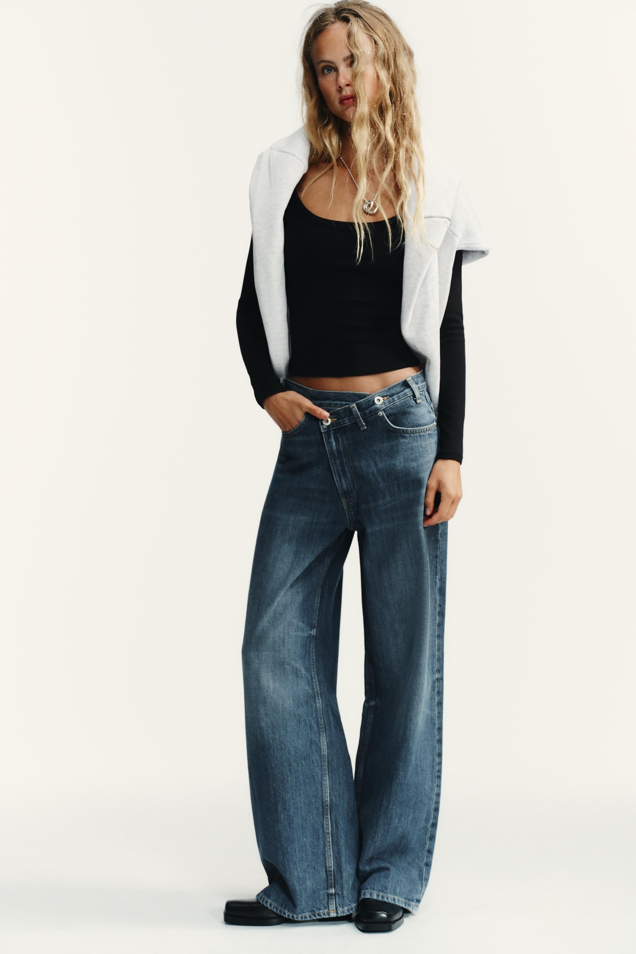 TRF HIGH WAIST CROSSOVER WAIST WIDE LEG JEANS