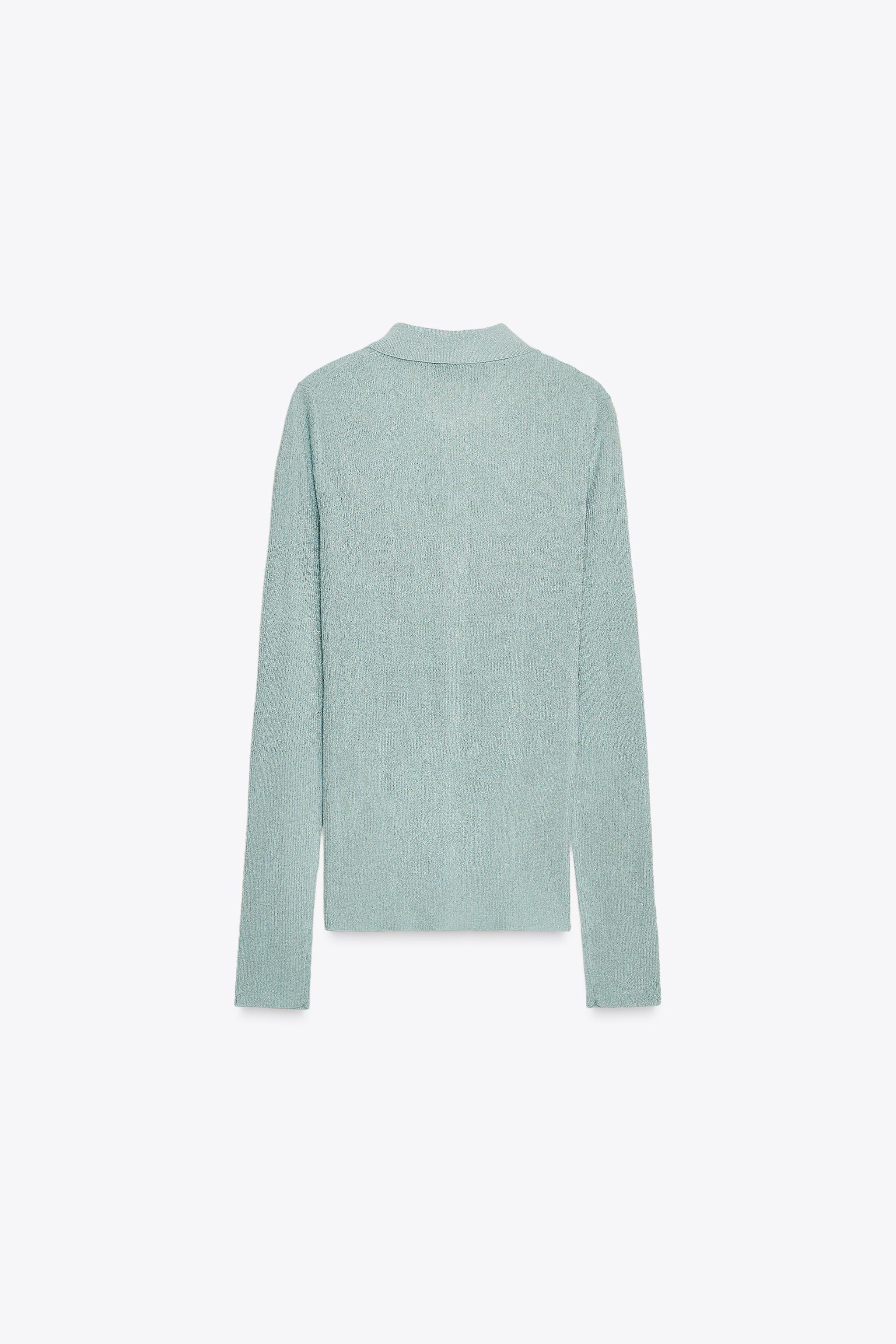 METALLIC THREAD KNIT POLO TOP