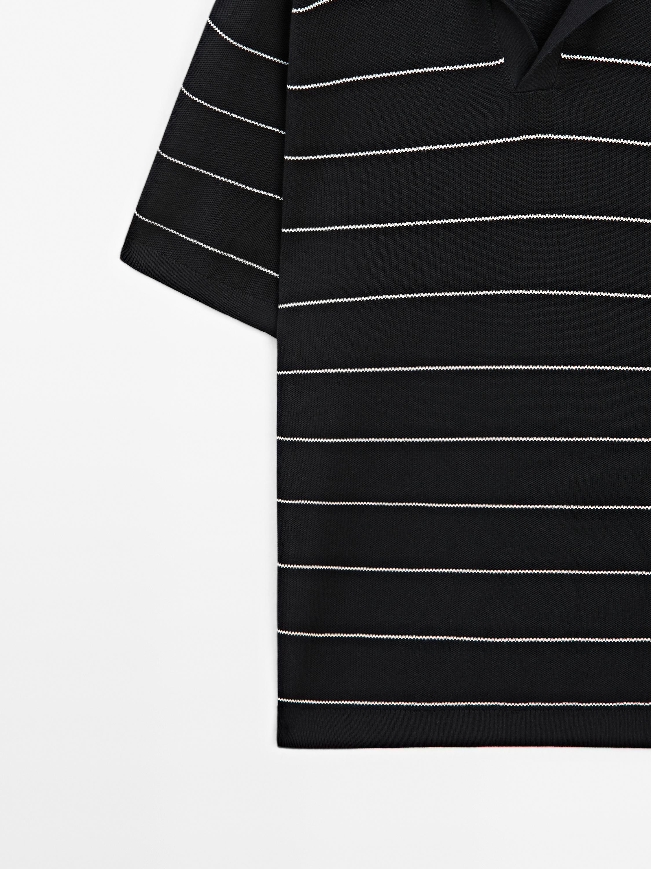 Striped cotton polo shirt with short sleeves