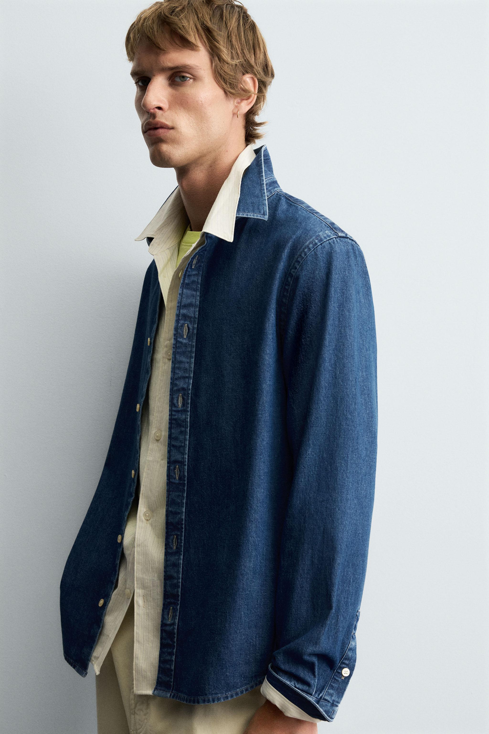 TOPSTITCHED DENIM SHIRT